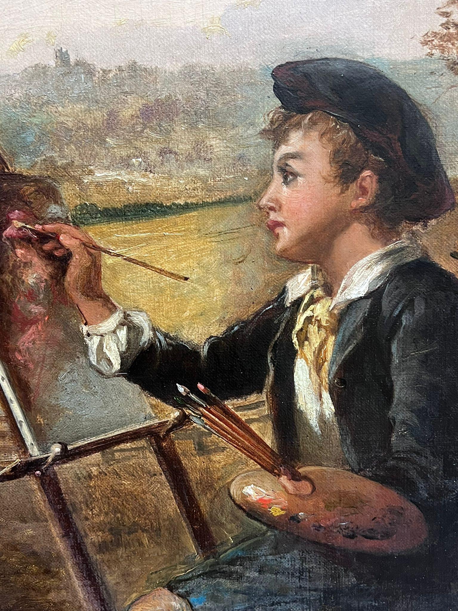 Very Large British Victorian Oil Painting Portrait of Young Artist Painting For Sale 3