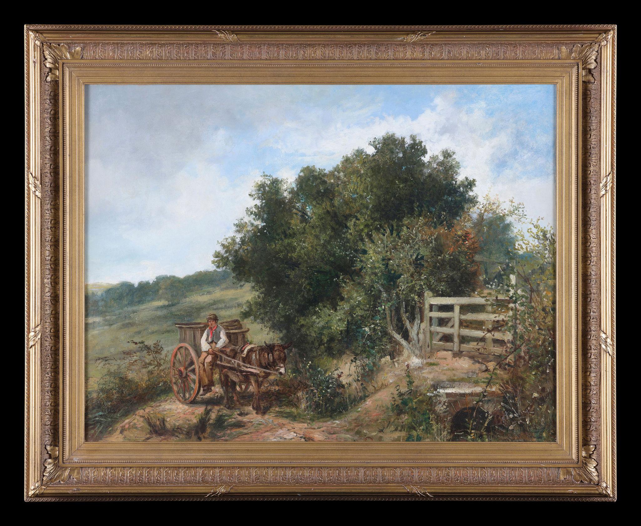 Thomas Kent Pelham Figurative Painting - 19th Century Antique Framed Oil Painting of Man and Horse