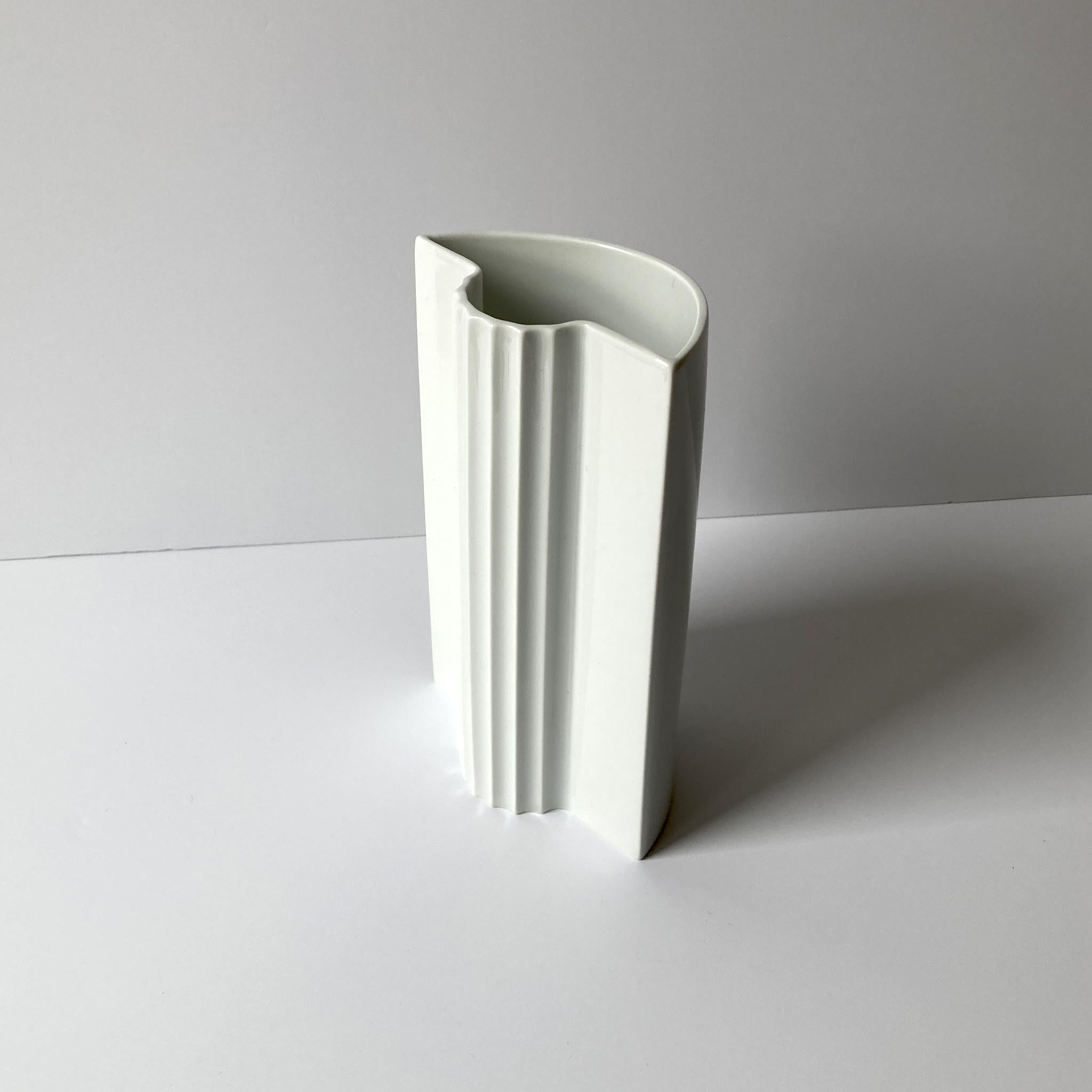 Glazed Thomas Keramik White Rounded Porcelain Vase, Postmodern For Sale