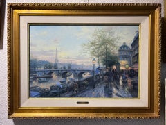 Thomas Kinkade Paris, Eiffel Tower 18" x 27" Framed S/N #98/2750 Canvas Painting