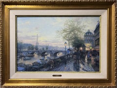 Thomas Kinkade Paris, Eiffel Tower 18" x 27" Framed S/N #98/2750 Canvas Painting