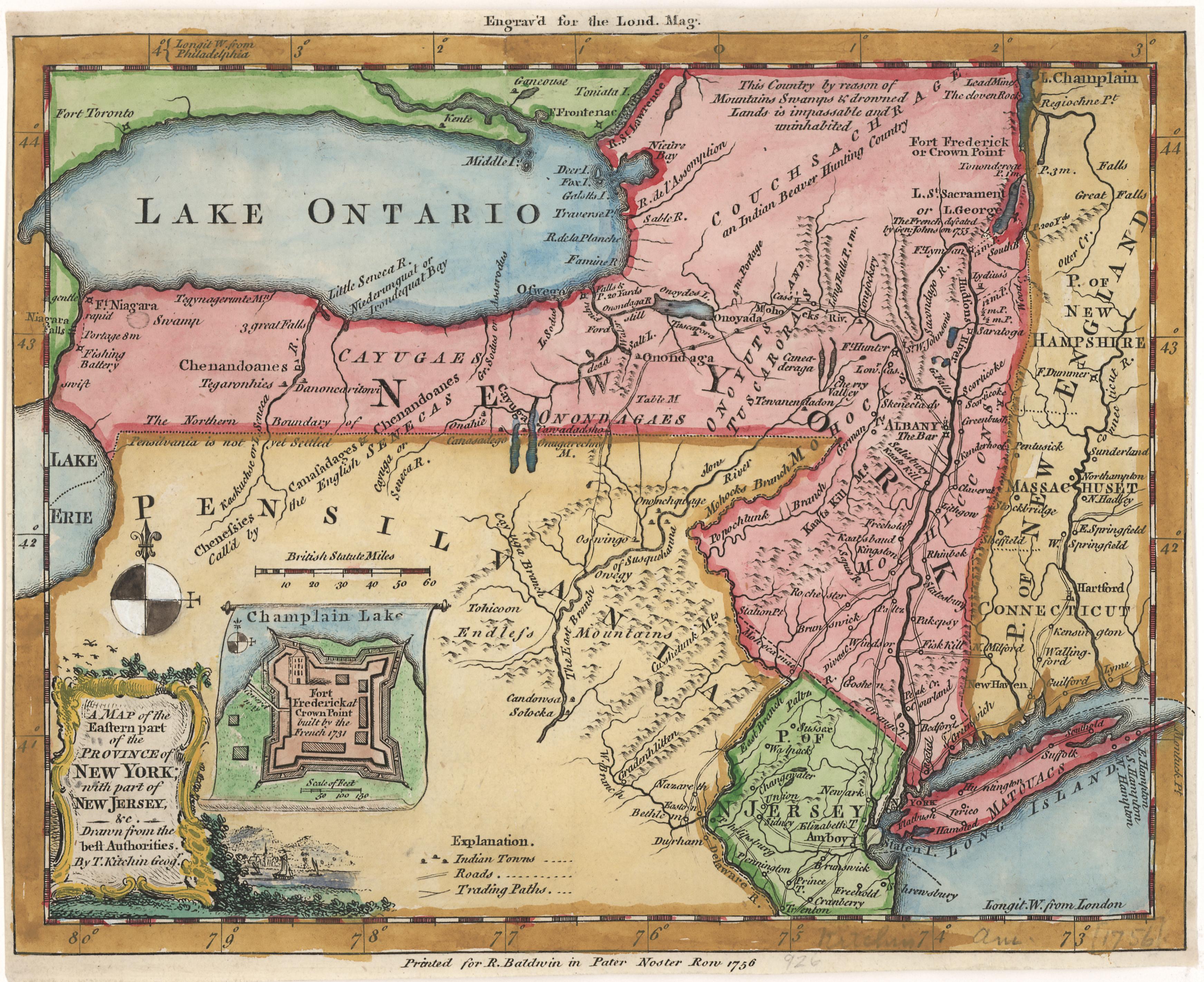 A Map of the Eastern Part of the Province of New York with part of New Jersey... - Print by Thomas Kitchin