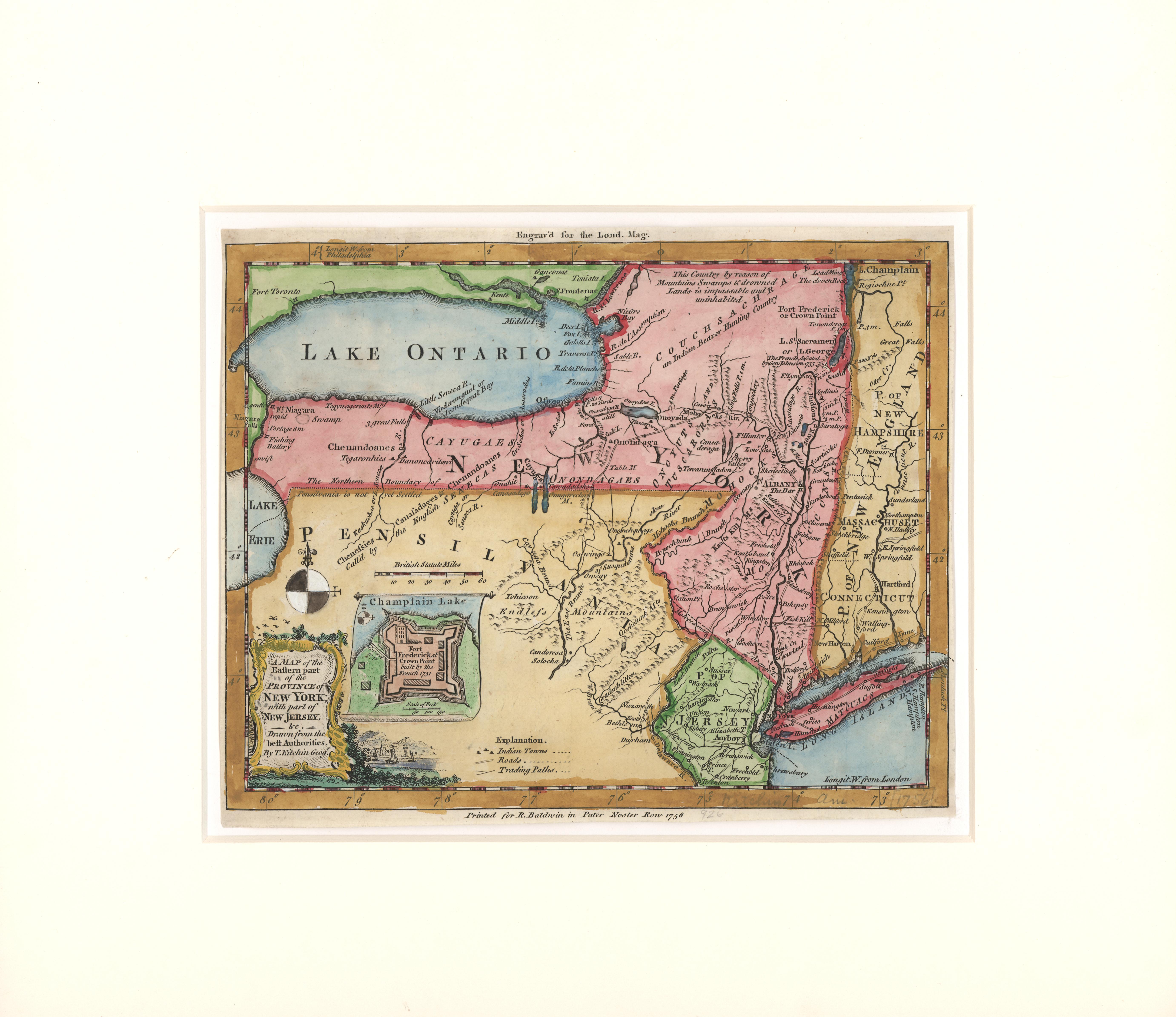 Thomas Kitchin Landscape Print - A Map of the Eastern Part of the Province of New York with part of New Jersey...