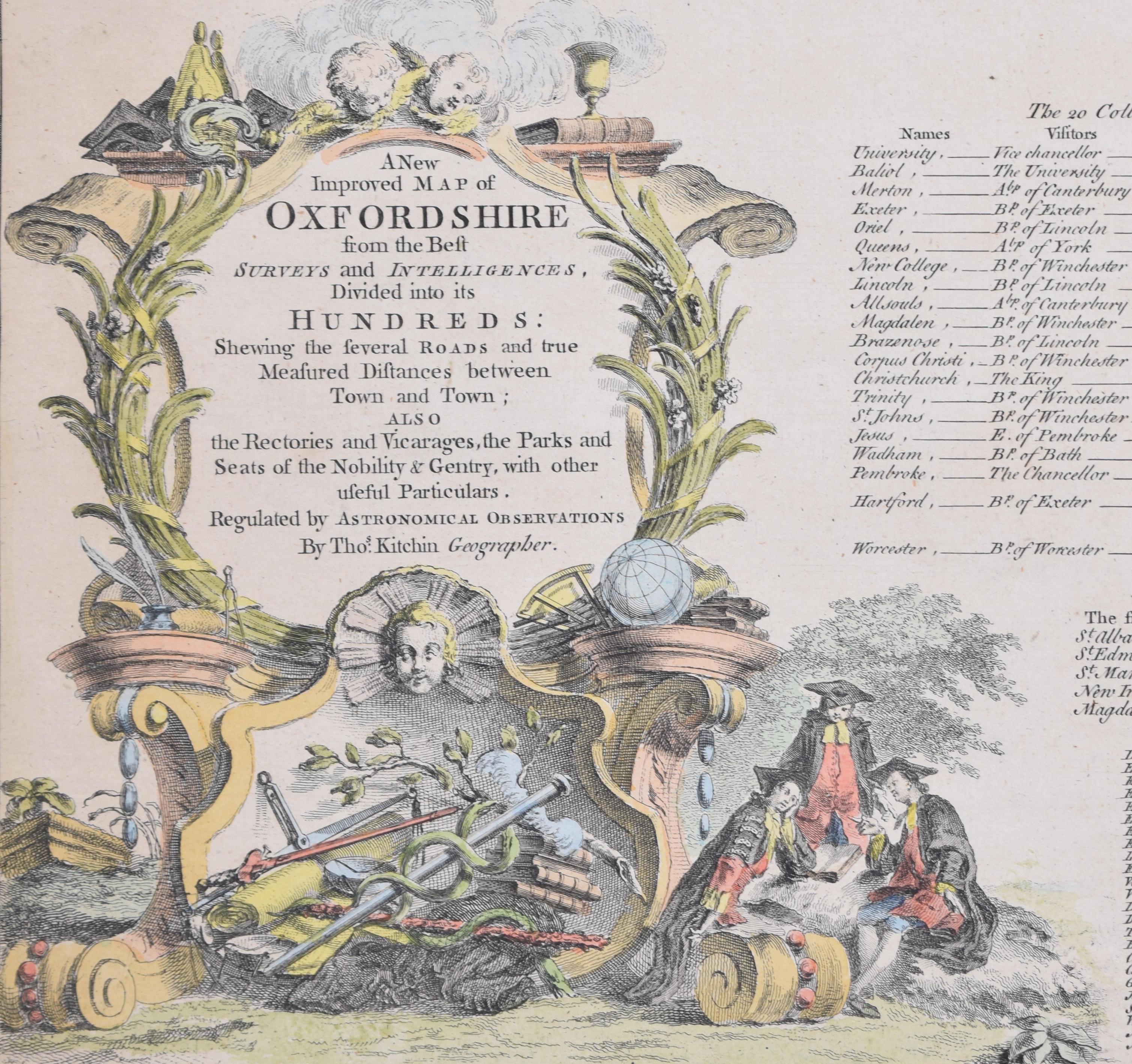 Kartenkarte von Oxfordshire, farbiger Kupferstich aus dem 18. Jahrhundert von Thomas Kitchin im Angebot 1