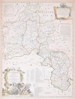 Kartenkarte von Oxfordshire, farbiger Kupferstich aus dem 18. Jahrhundert von Thomas Kitchin
