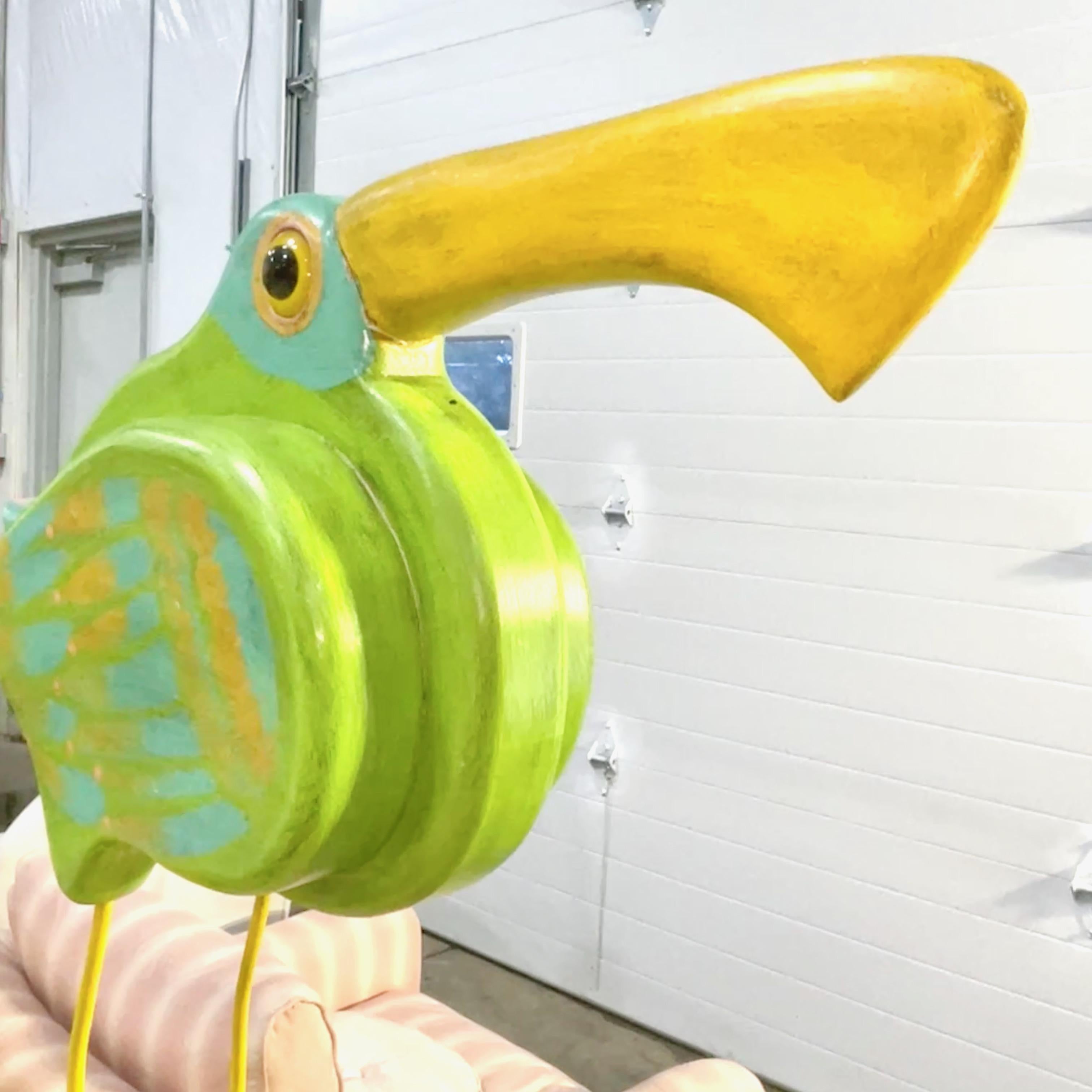American Thomas Kloss Whimsical Bird Sculpture Carved Wood and Hand Painted Folk Art For Sale