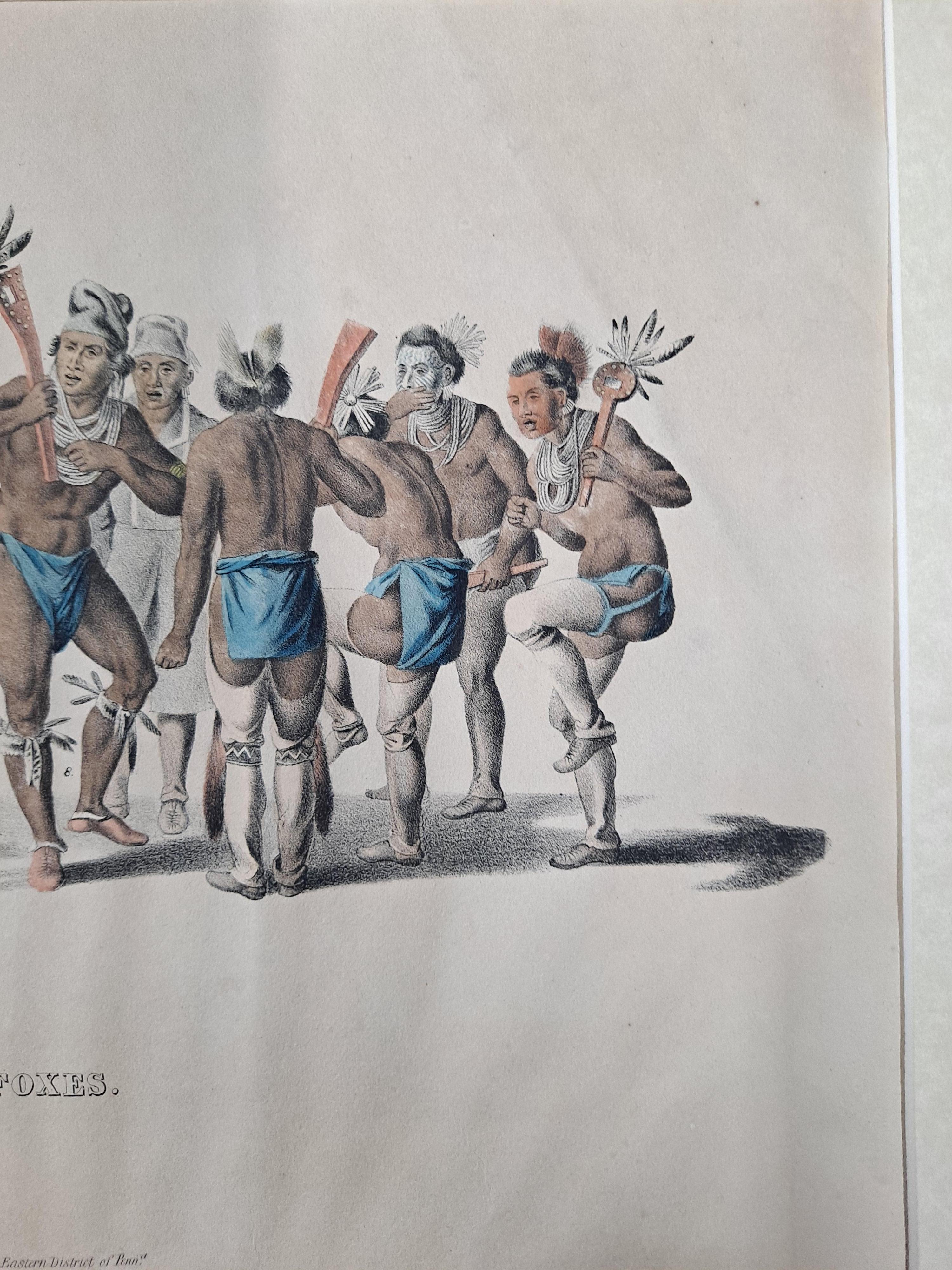 War Dance of the Sauks and Foxes Hand Colored Lithograph C.1837 - Gray Figurative Print by Thomas L. McKenney