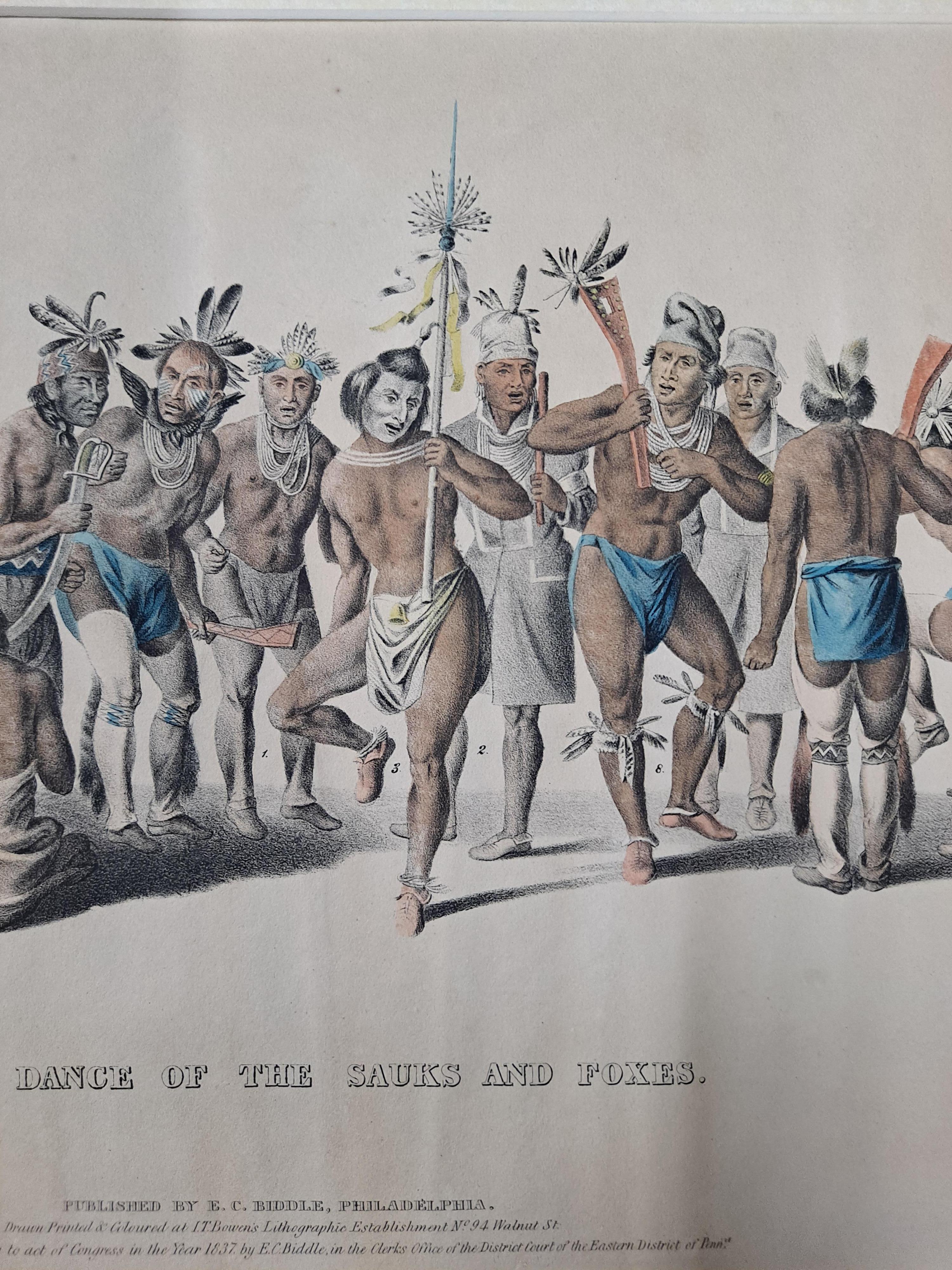 Danse de guerre des Sauks et des Renards Lithographie coloriée à la main c.1837

Publié par A.C.C., Philadelphie.

Magnifique lithographie coloriée à la main, tirée de l'