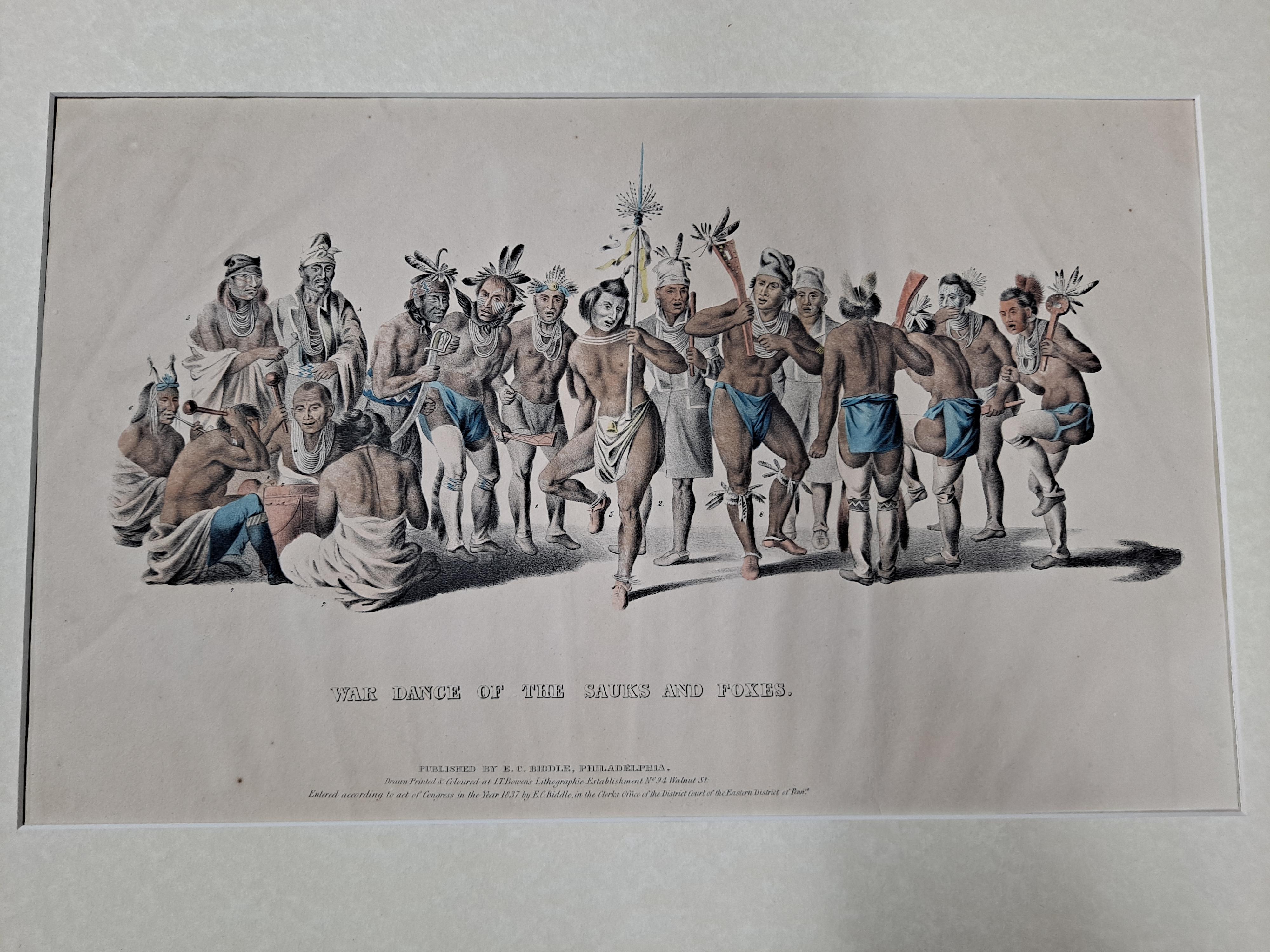 La danse de la guerre des soucoupes et des renards - Lithographie colorée à la main, vers 1837 en vente 3