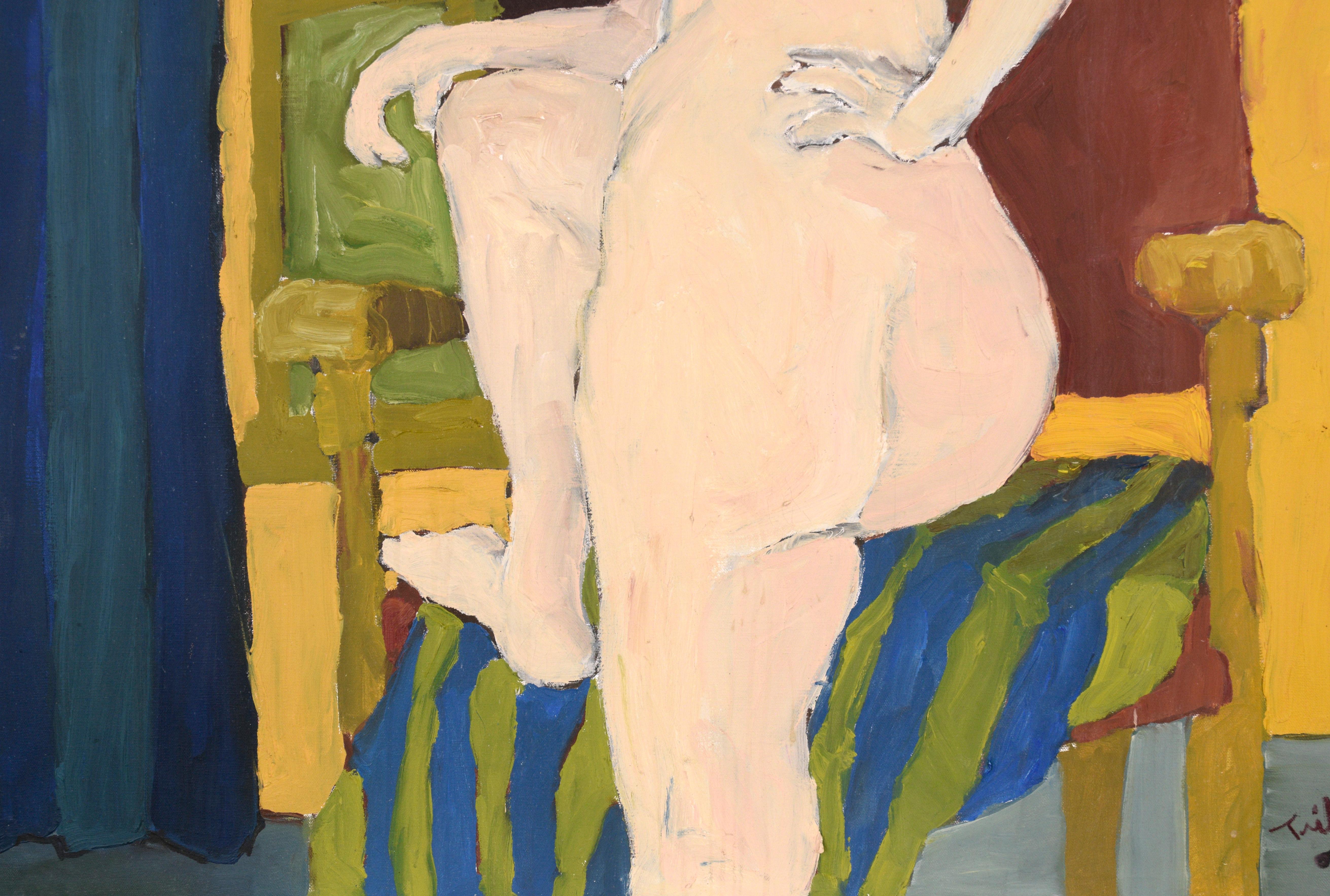 Akt am Fenster, San Francisco Bay Area Figurative Bewegung 1966 (Beige), Nude Painting, von Thomas L. Tribby