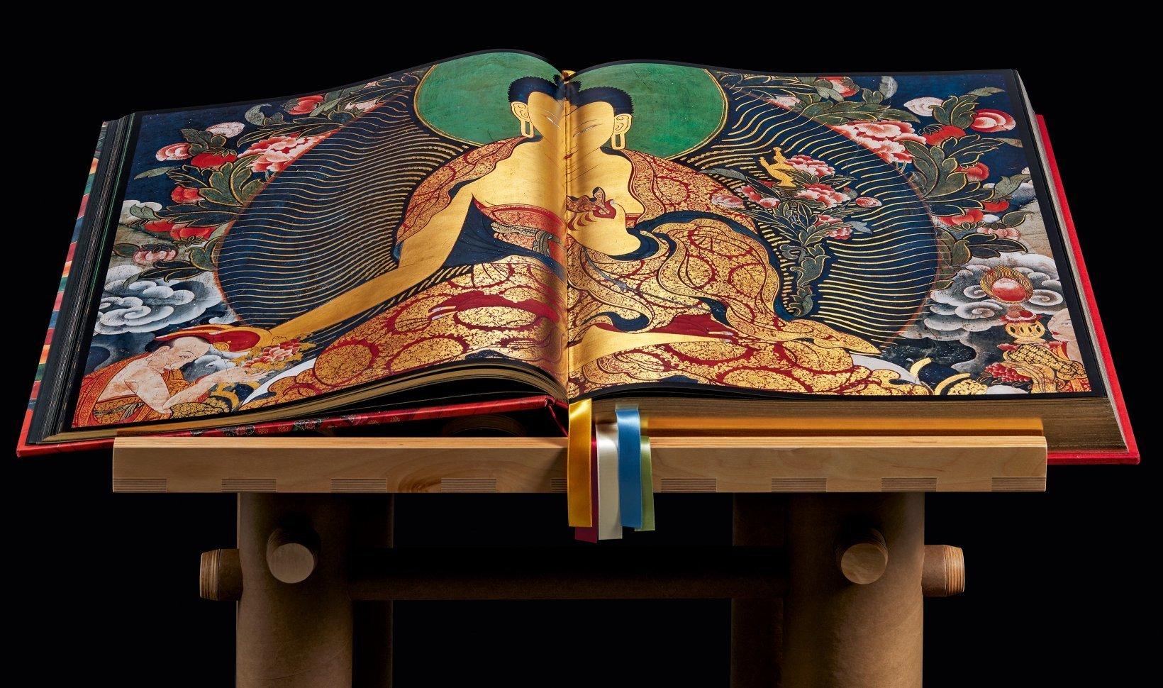 Tibetan Thomas Laird's Murals of Tibet Signed by the Dalai Lama with Bookstand For Sale