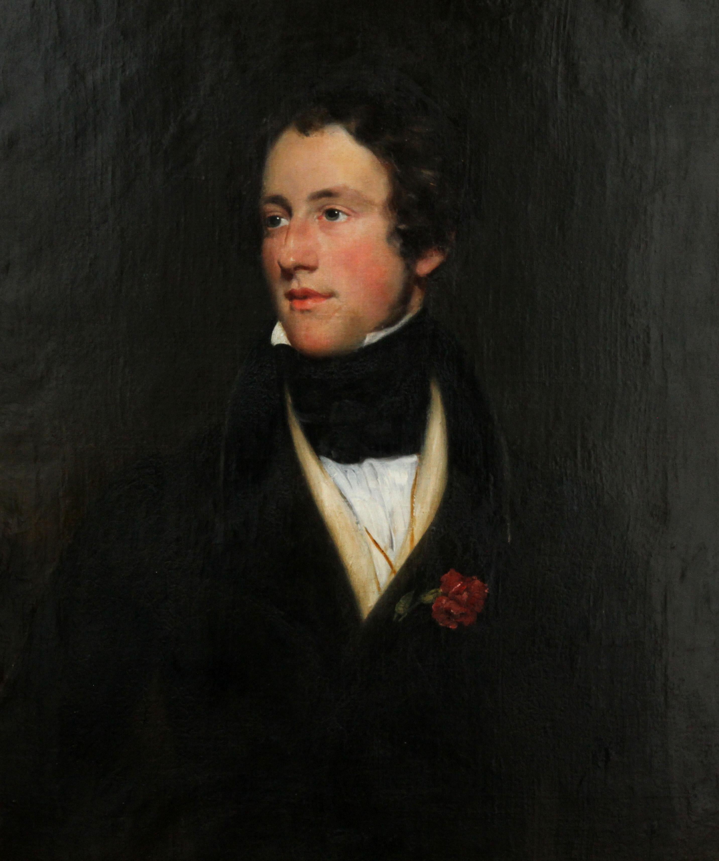 Portrait of a Gentleman - British Regency art 1820 male portrait oil painting  - Black Portrait Painting by Thomas Lawrence (circle)