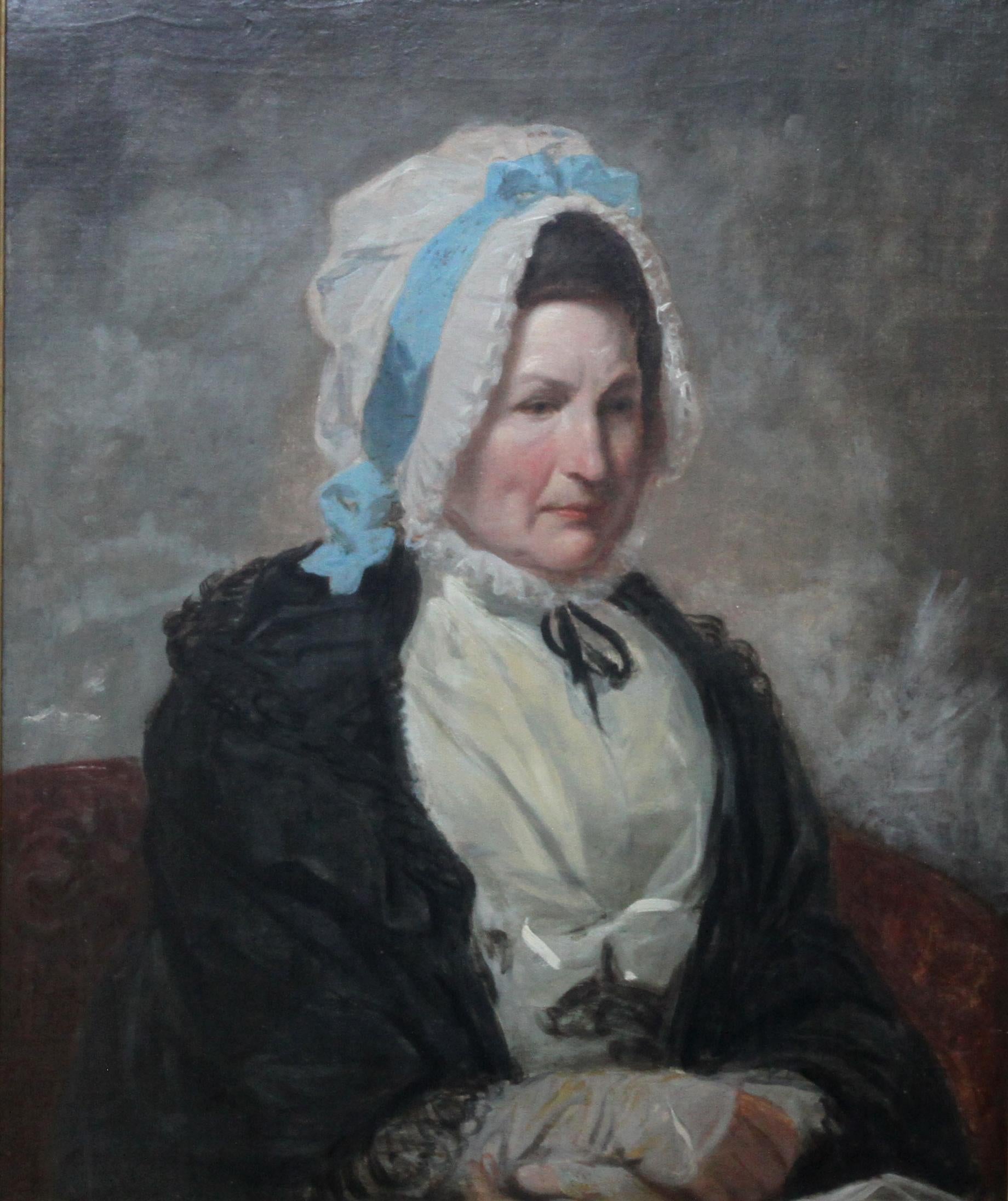 Portrait of a Lady - Old Master British early 19thC oil painting woman bonnet  For Sale 3