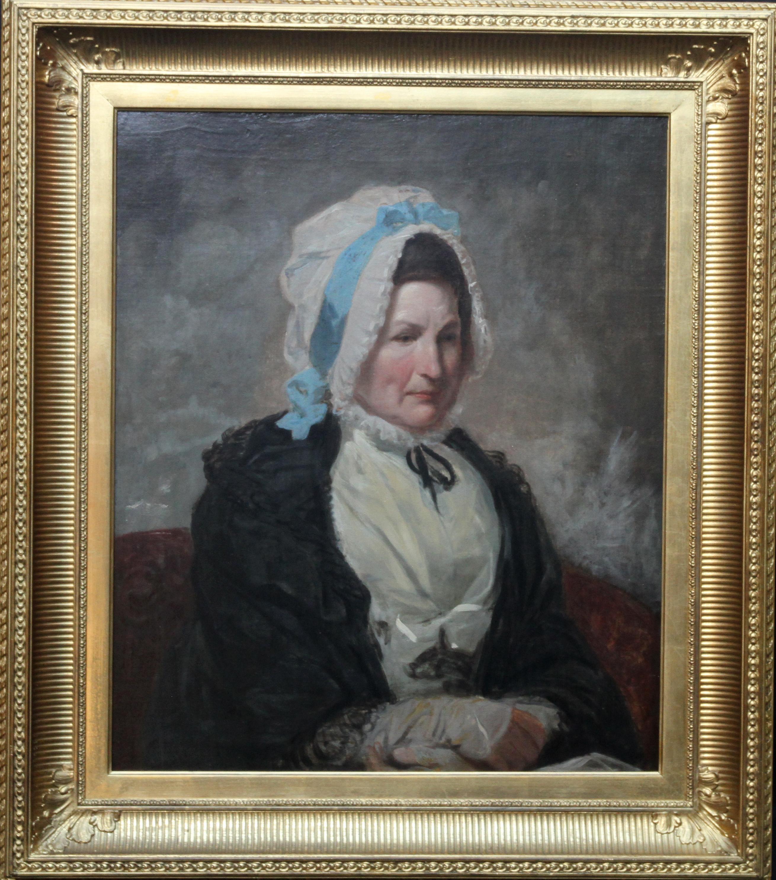 Portrait of a Lady - Old Master British early 19thC oil painting woman bonnet  For Sale 4