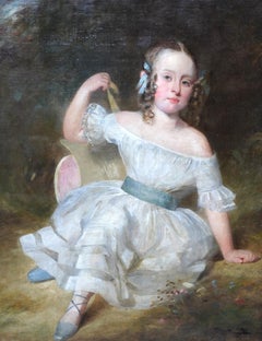 Portrait of Girl with Blue Sash and Shoes - British Old Master art oil painting