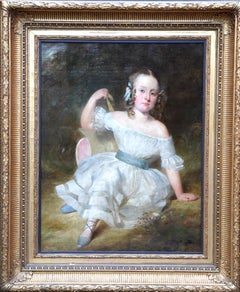 Portrait of Girl with Blue Sash and Shoes - British Old Master art oil painting