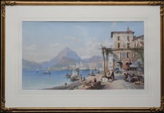 Antique Bay of Naples Italy - British 19th century art oil painting Italian marinescape 