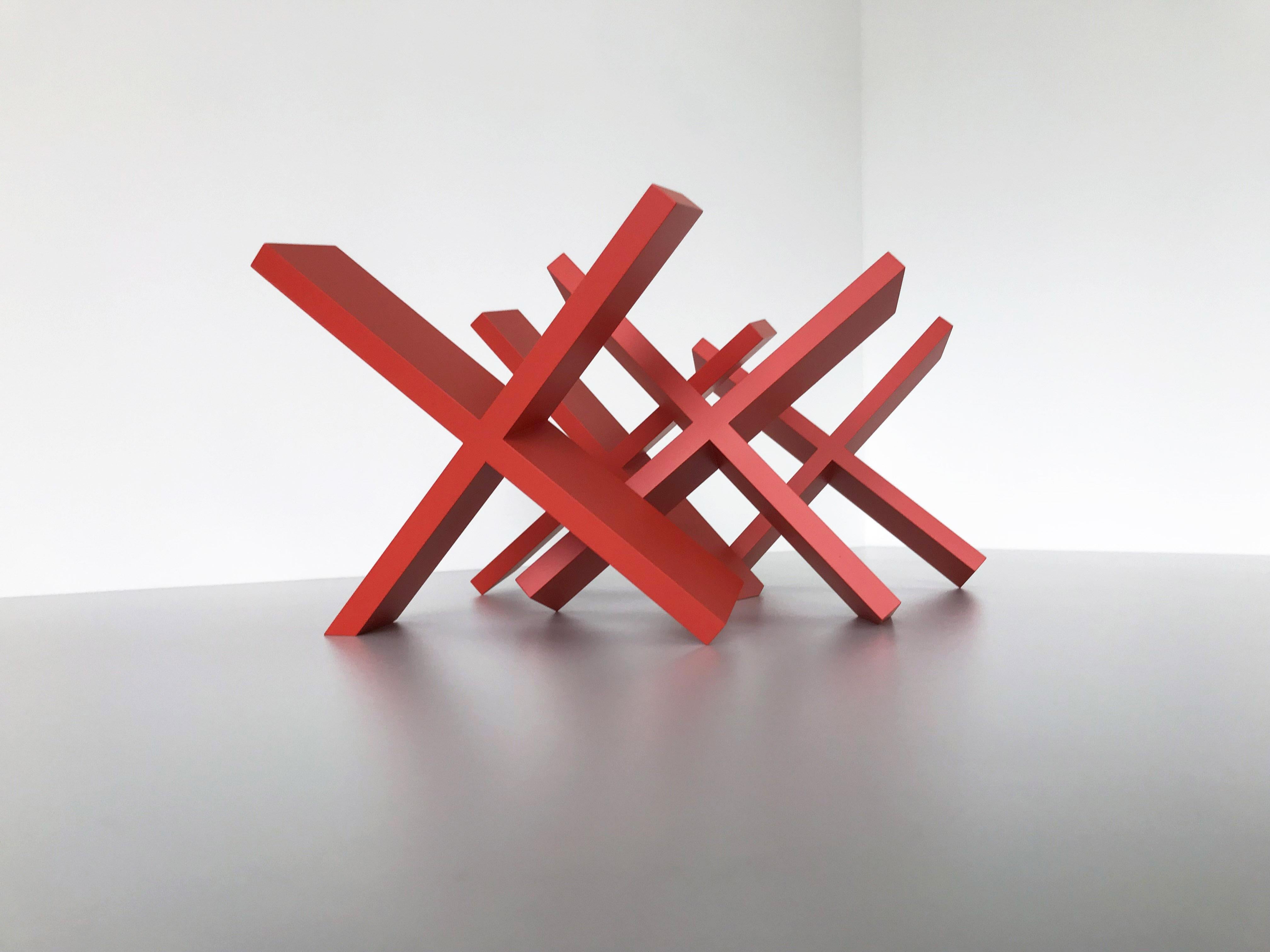 Untitled (4 red X's), Geometrical Abstract Sculpture, 2018