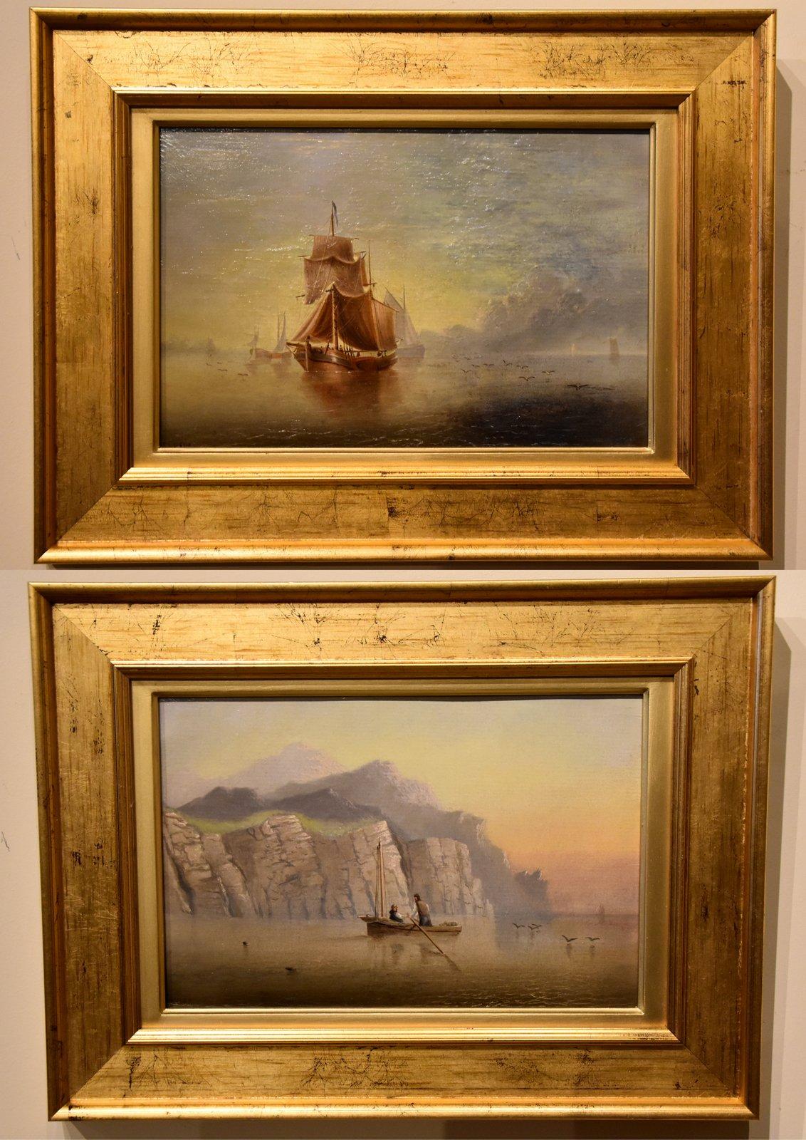 Oil Painting Pair by Thomas Lucop "Evening off the North East Coast" 1834- 1911 A Hull master who was a friend and painting companion of Henry Redmore. Both Oil on Board. Signed. 

Dimensions unframed 8x 12inches
Dimensions framed 13x 17inches

All