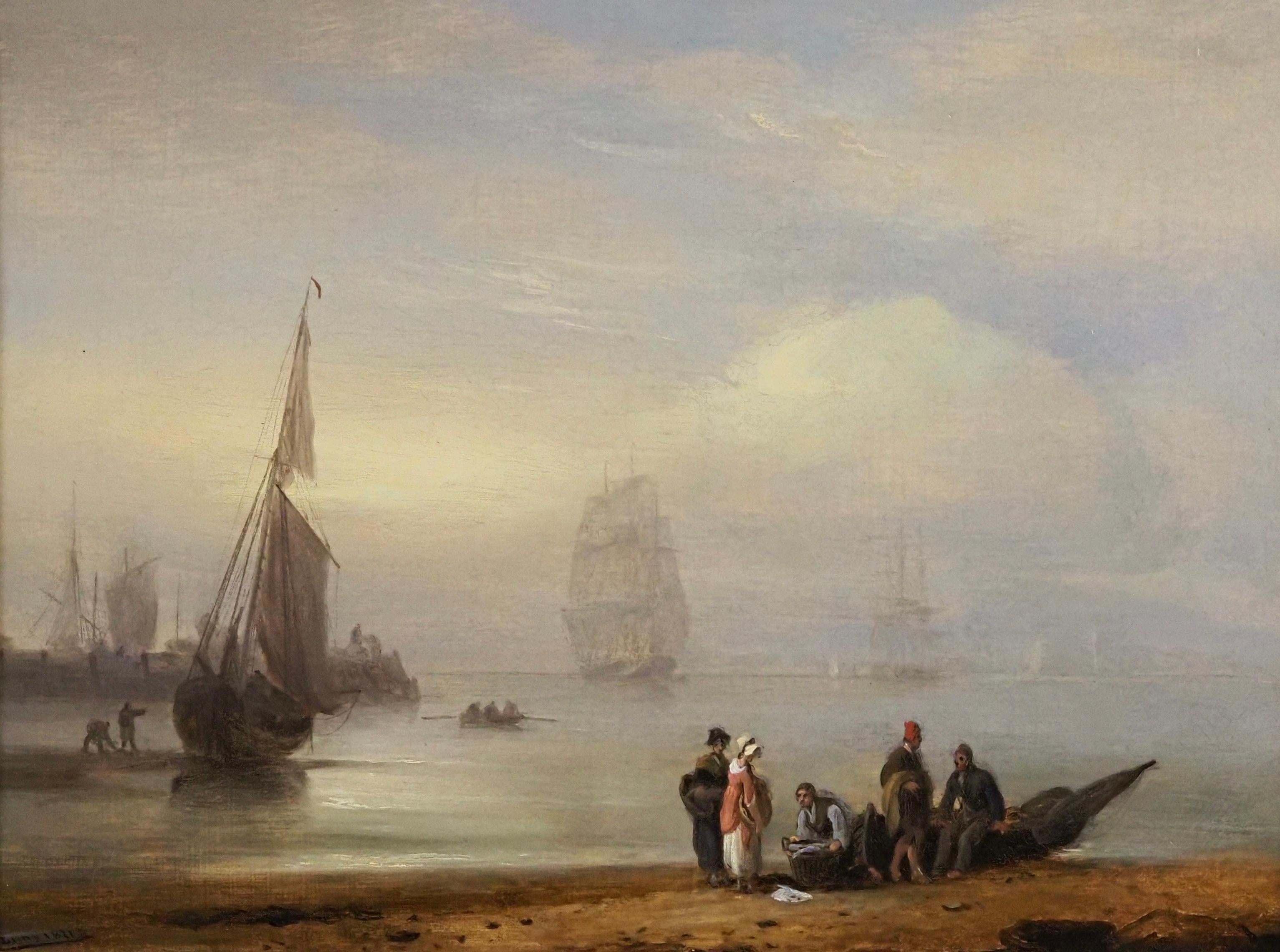 A fishing vessels at rest in harbour - Painting by Thomas Luny