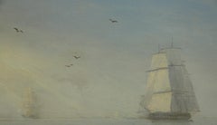 Early Victorian Nineteenth Century Marine Oil Painting Shiping off the Coast
