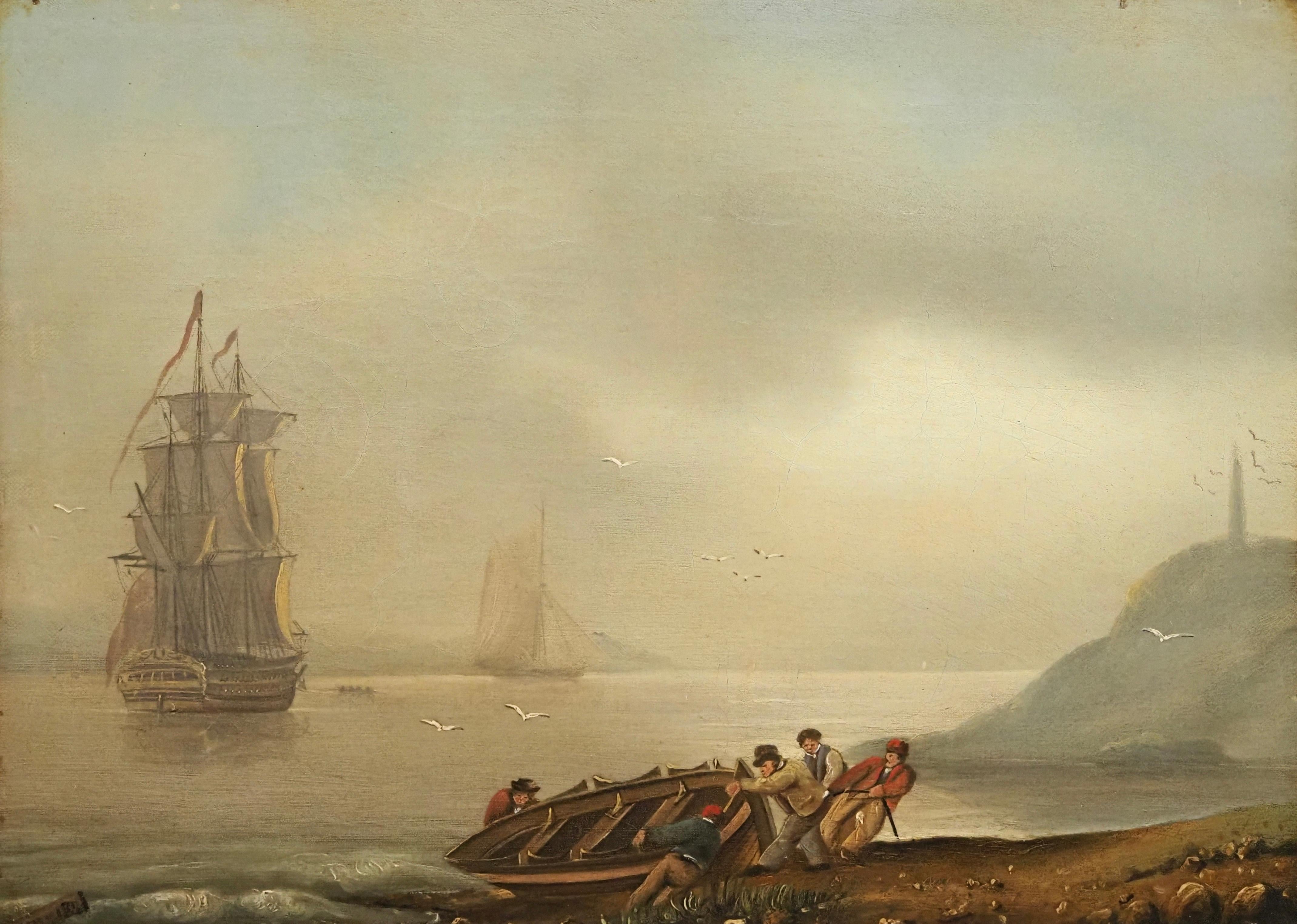 Hauling in a boat - Painting by Thomas Luny