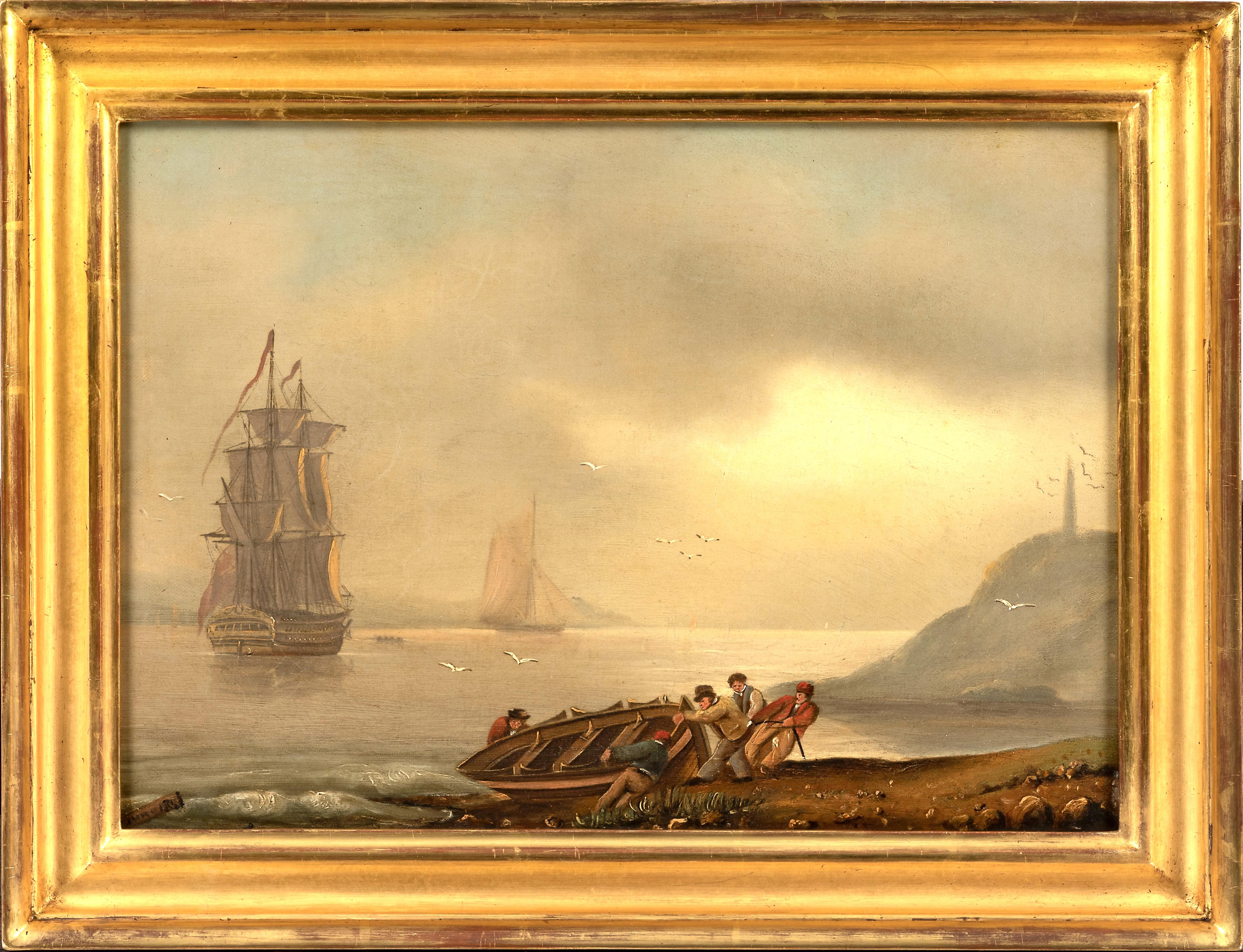 Thomas Luny Landscape Painting - Hauling in a boat