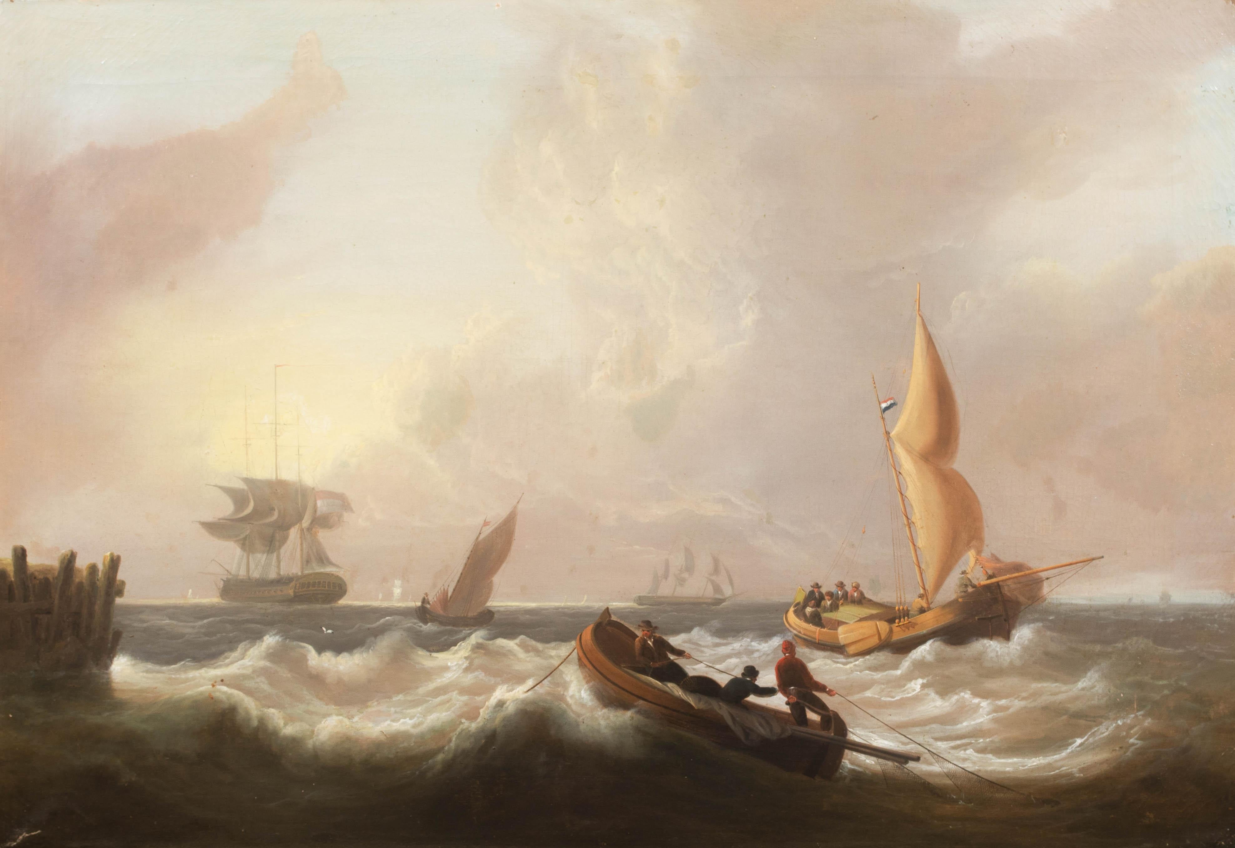 Navi che navigano al largo della costa, circa 1800  Thomas Luny (1759-1837) - uno della coppia 2