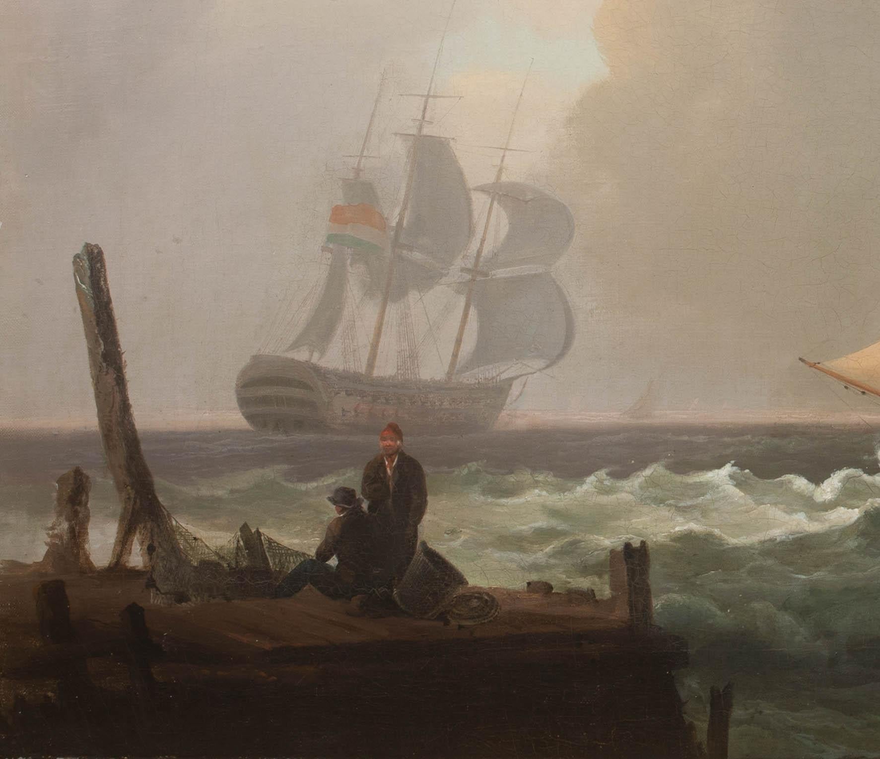 Navires naviguant au large de la côte, vers 1800  Thomas LUNY (1759-1837) - une paire en vente 1