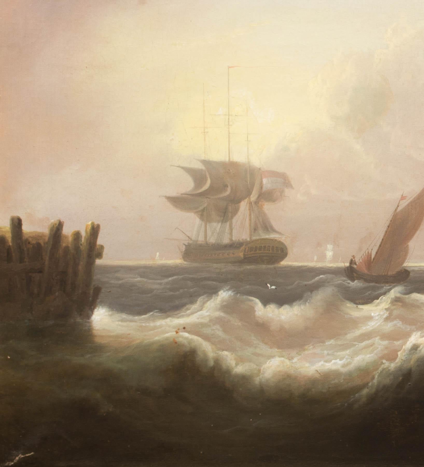 Navi che navigano al largo della costa, circa 1800  Thomas Luny (1759-1837) - uno della coppia 6
