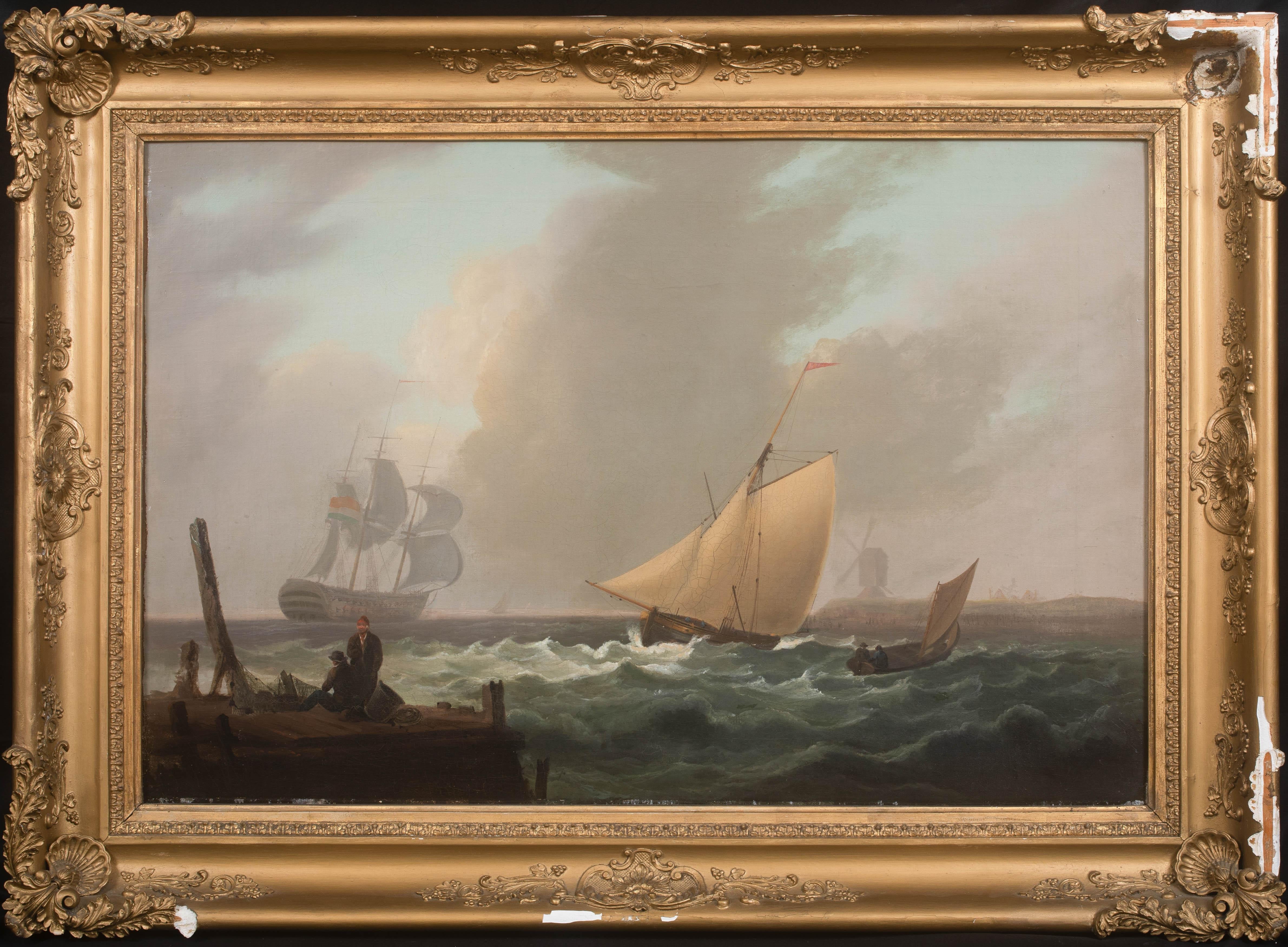 Landscape Painting Thomas Luny - Navires naviguant au large de la côte, vers 1800  Thomas LUNY (1759-1837) - une paire