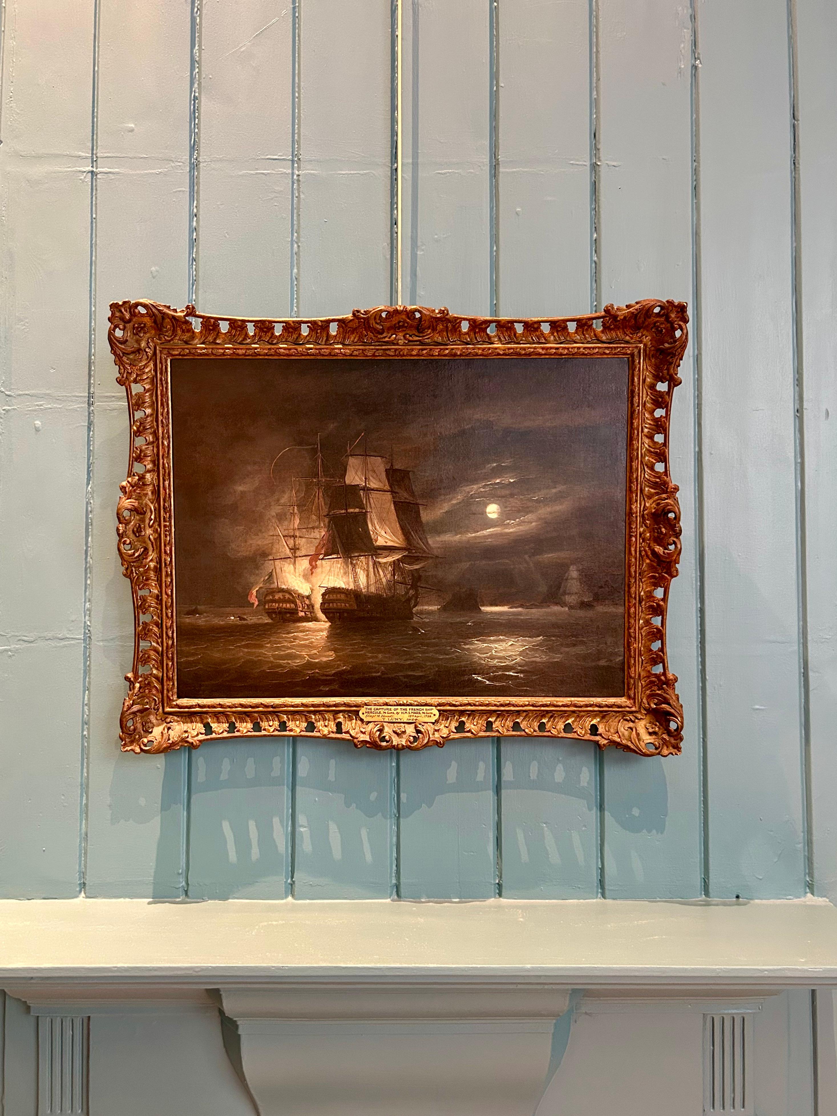 Thomas Luny
The French '74 Hercule battling the H.M.S. Mars off Brest, 21 April 1798
1759-1837
Oil on canvas, signed and dated 'Luny 1834' lower left
Image size: 15 1/4 x 20 1/8 inches (38.7 x 51.2 cm)

Provenance
The Parker Gallery, London
Private