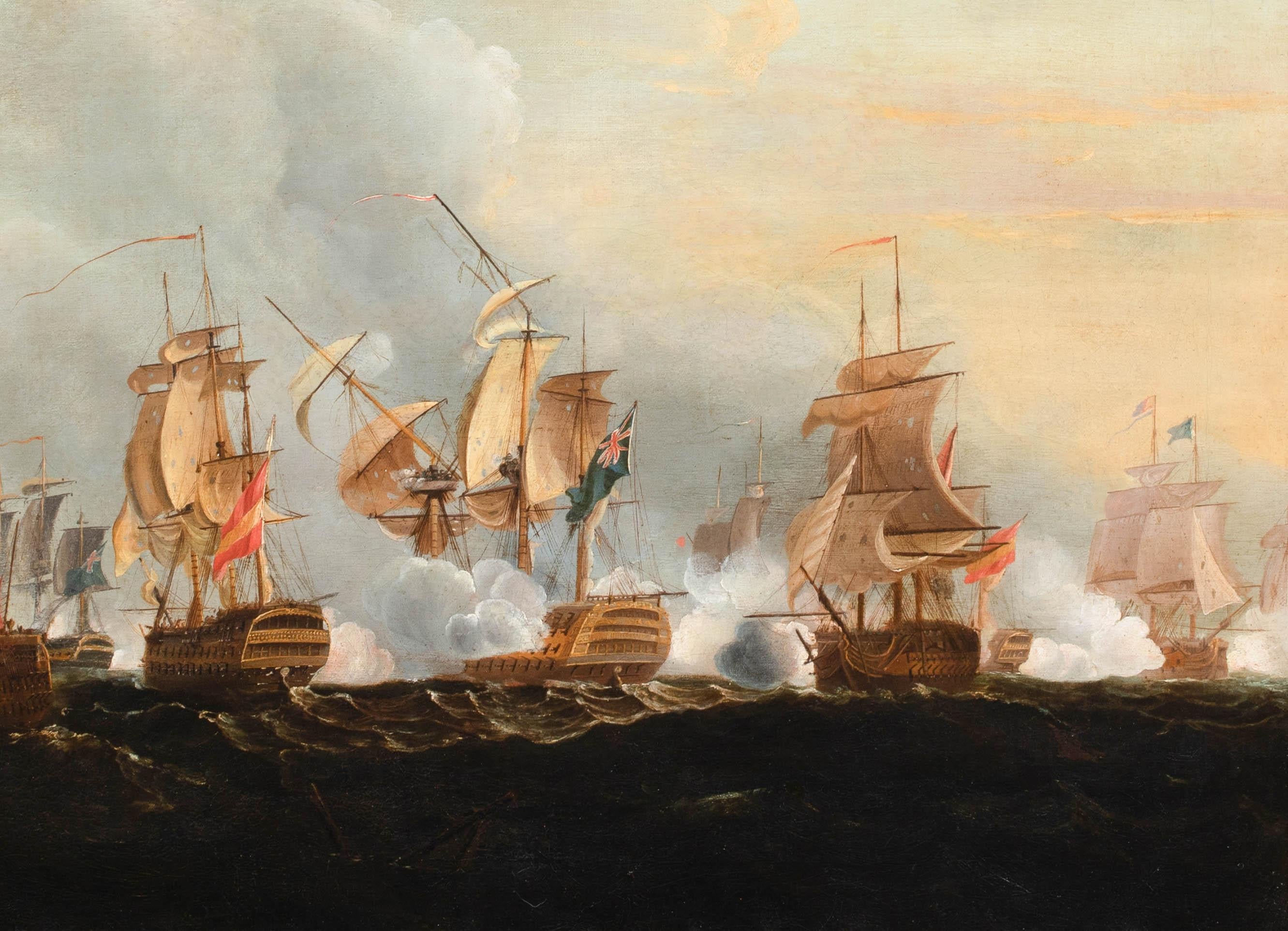 The Last Action Of Santisima Trinidad At The Battle Of Trafalgar, 1805 - Beige Landscape Painting by Thomas Luny