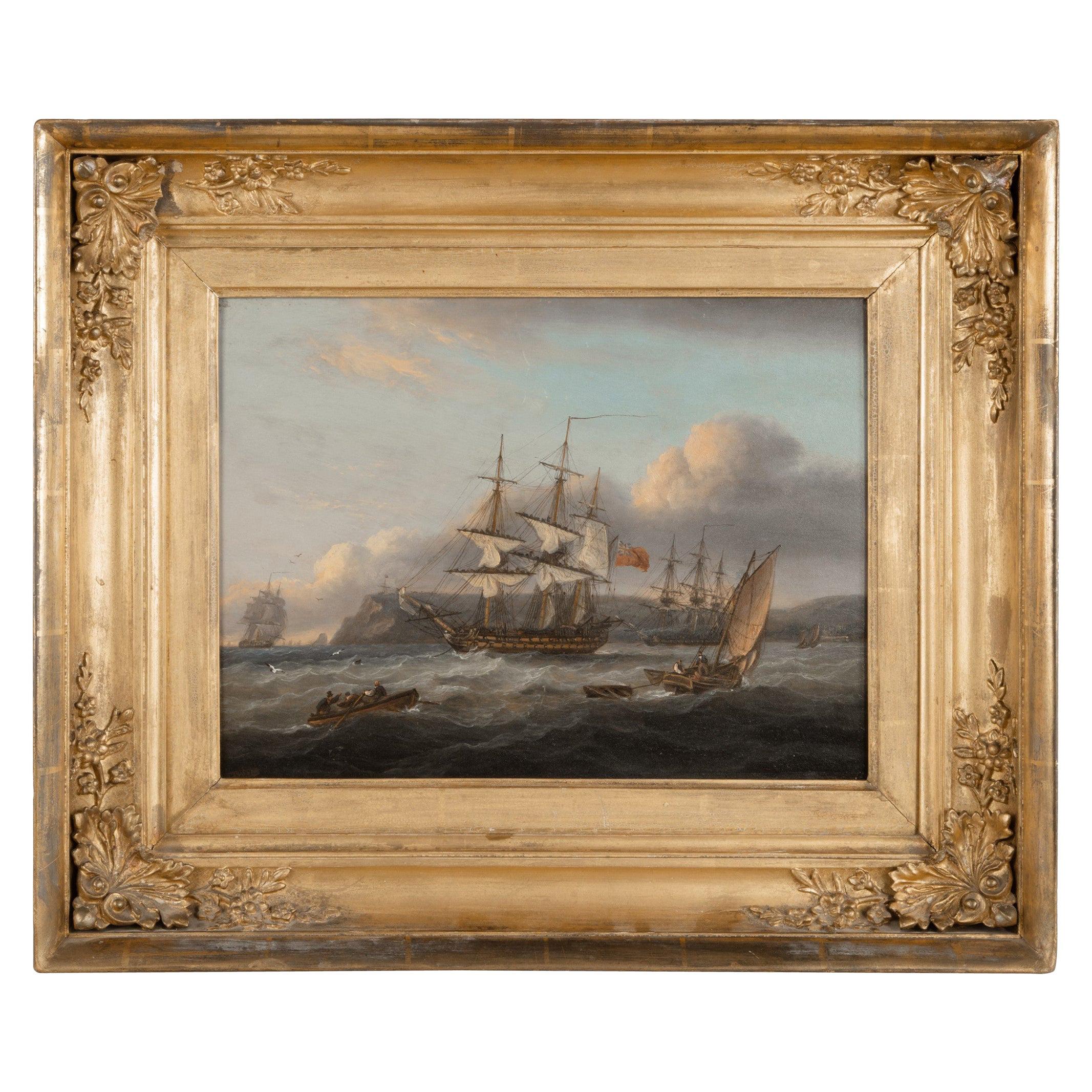 Thomas Luny, Hms Bellerophon Leaving Torbay with the Defeated Emperor Napoleon  For Sale