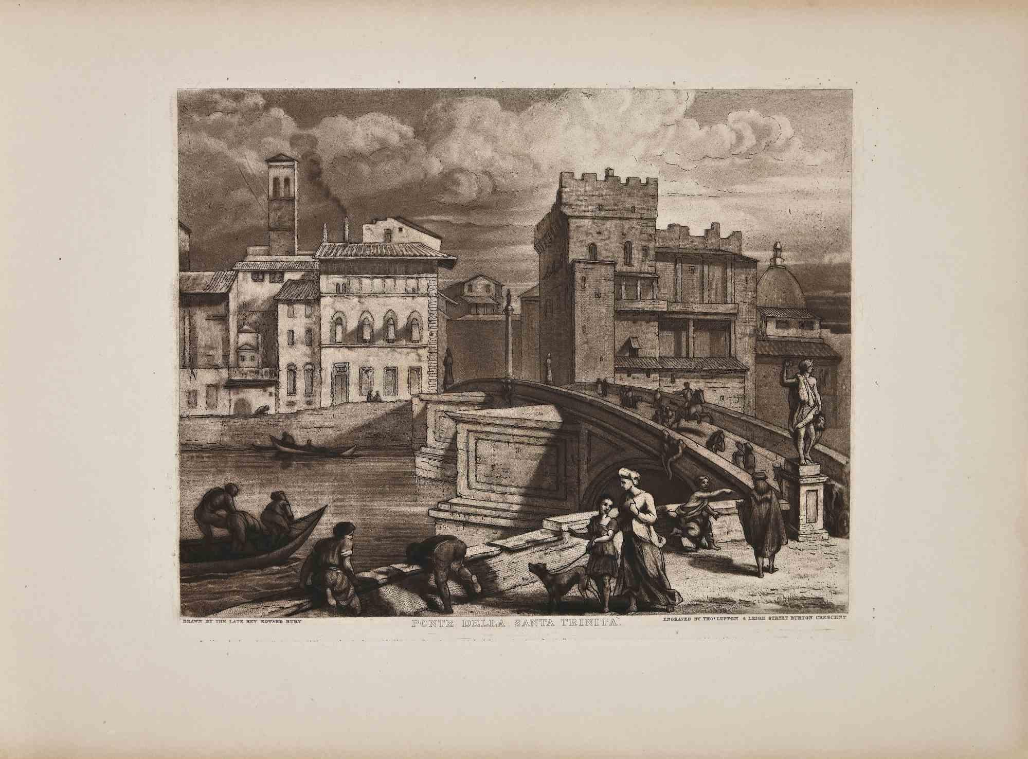 View of the Ponte della Santa Trinità - Etching by Thomas Lupton- 1833