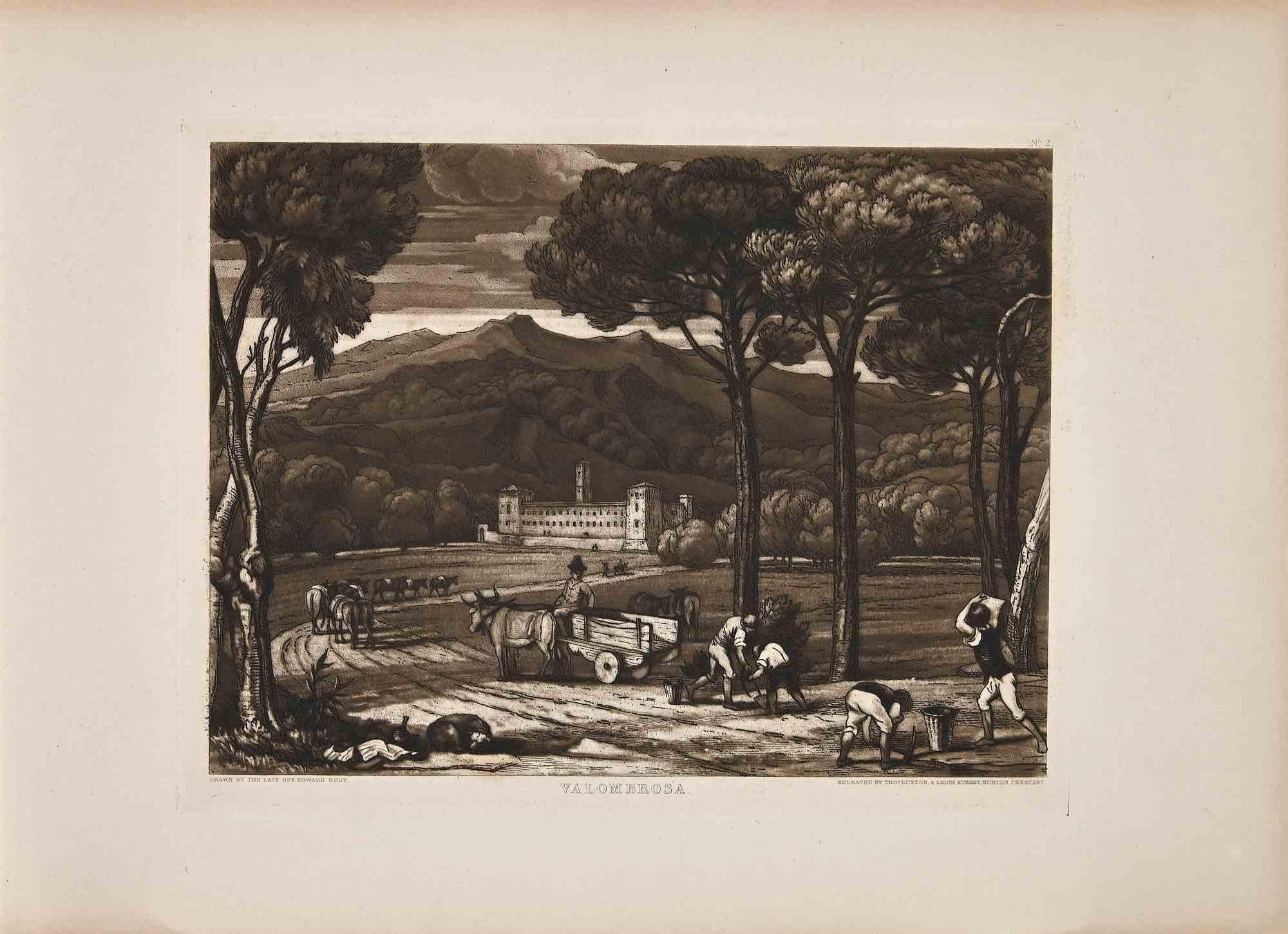 View of Vallombrosa - Etching  by Thomas Lupton - 1833