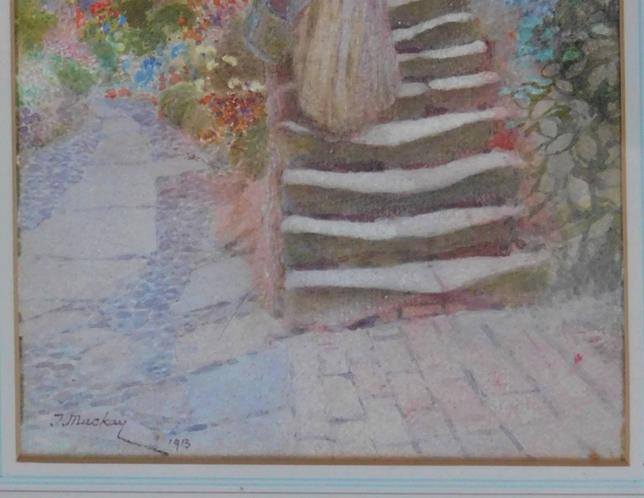 20ième siècle Peinture à l'aquarelle « Woman on Stairs » de Thomas Mackay, 1913 en vente