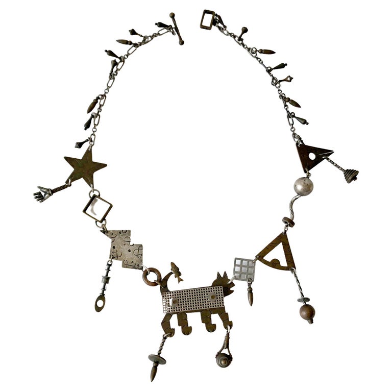 Thomas Mann Sterling Silver Bronze Techno Kinetic Cat Fetish Necklace For Sale