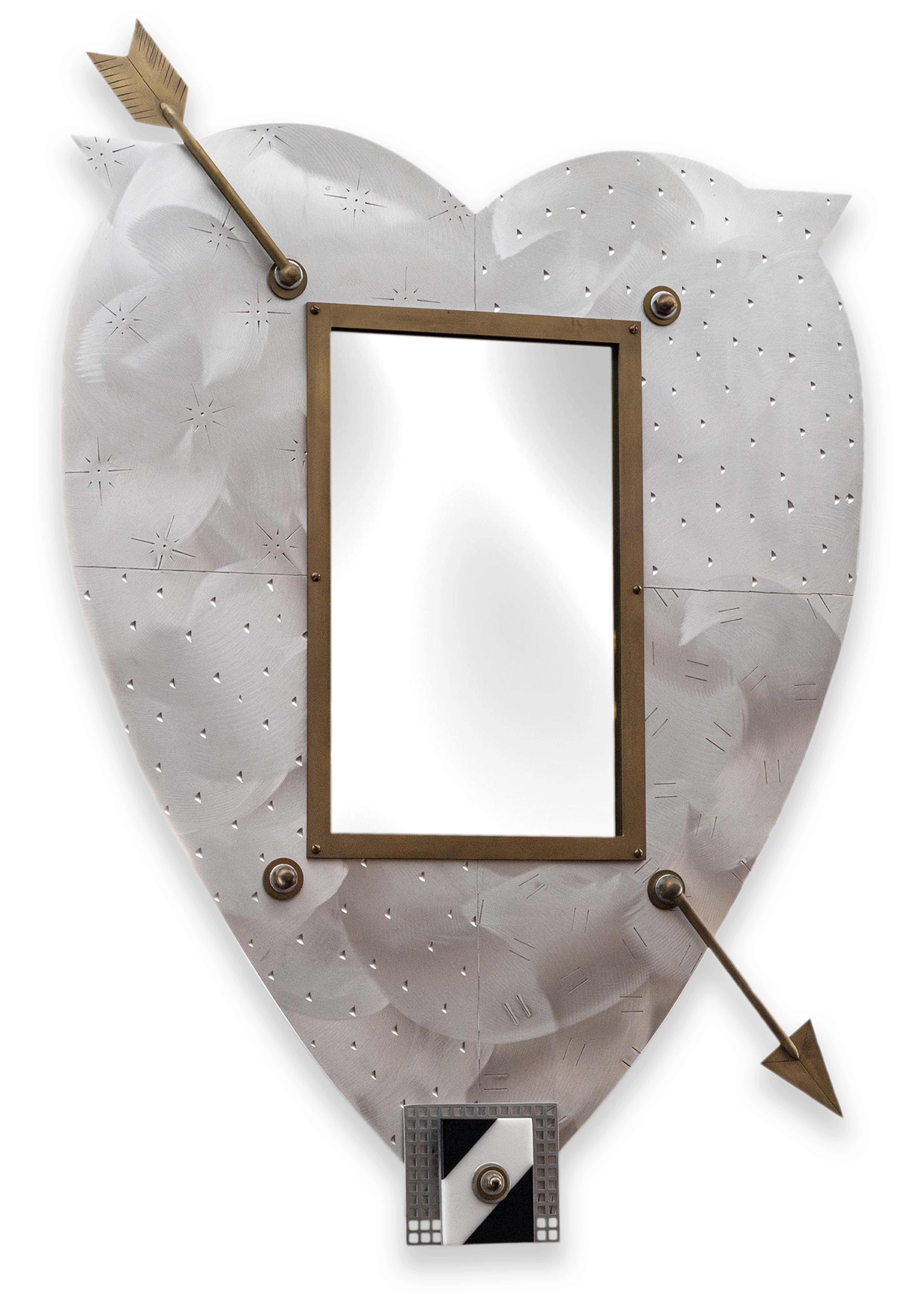 Thomas Mann Techno Romantic Arrow Through Heart Brushed Metal Modern Wall Mirror 6