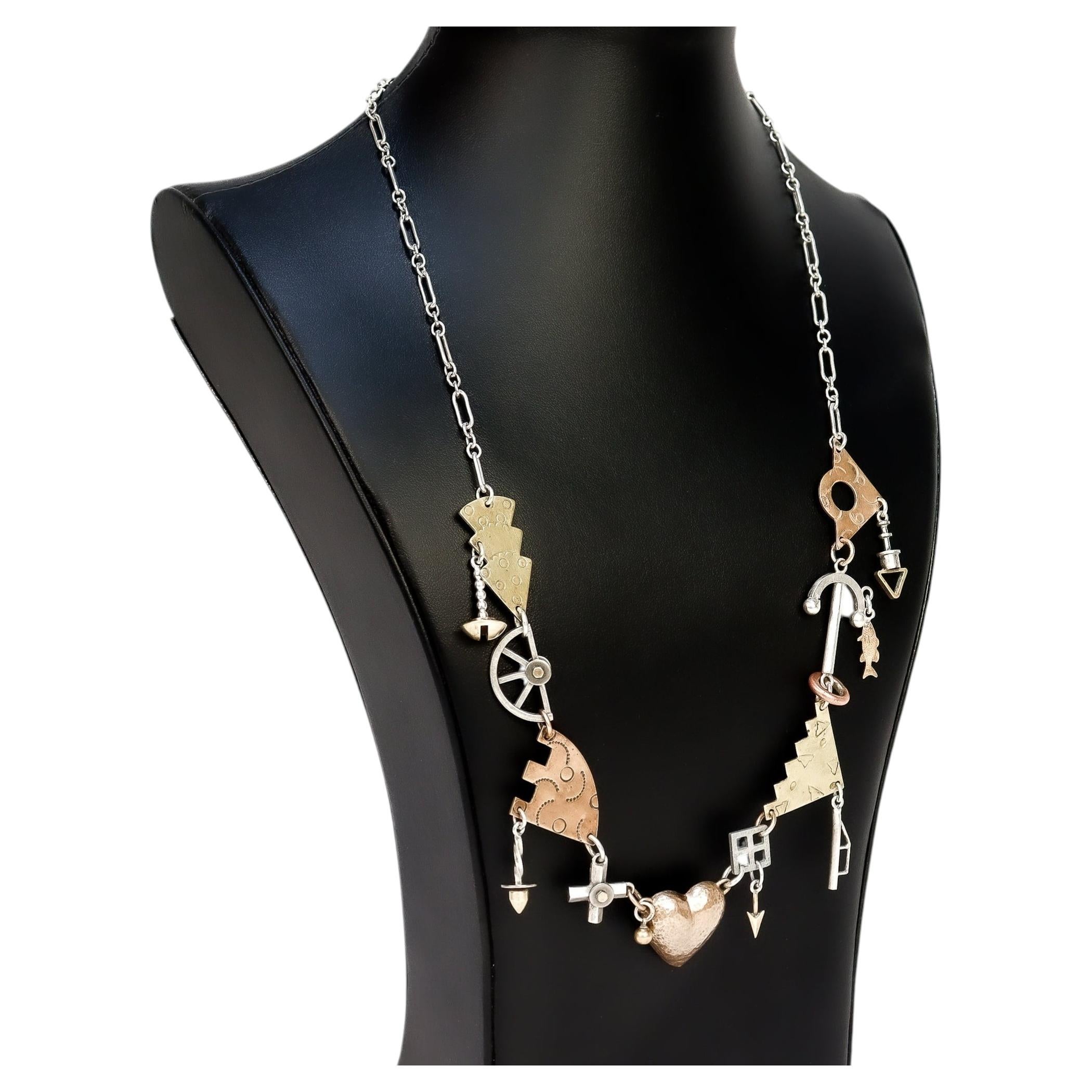 Thomas Mann Techno-Romantic Mixed Metals Silver & Bronze Token Necklace