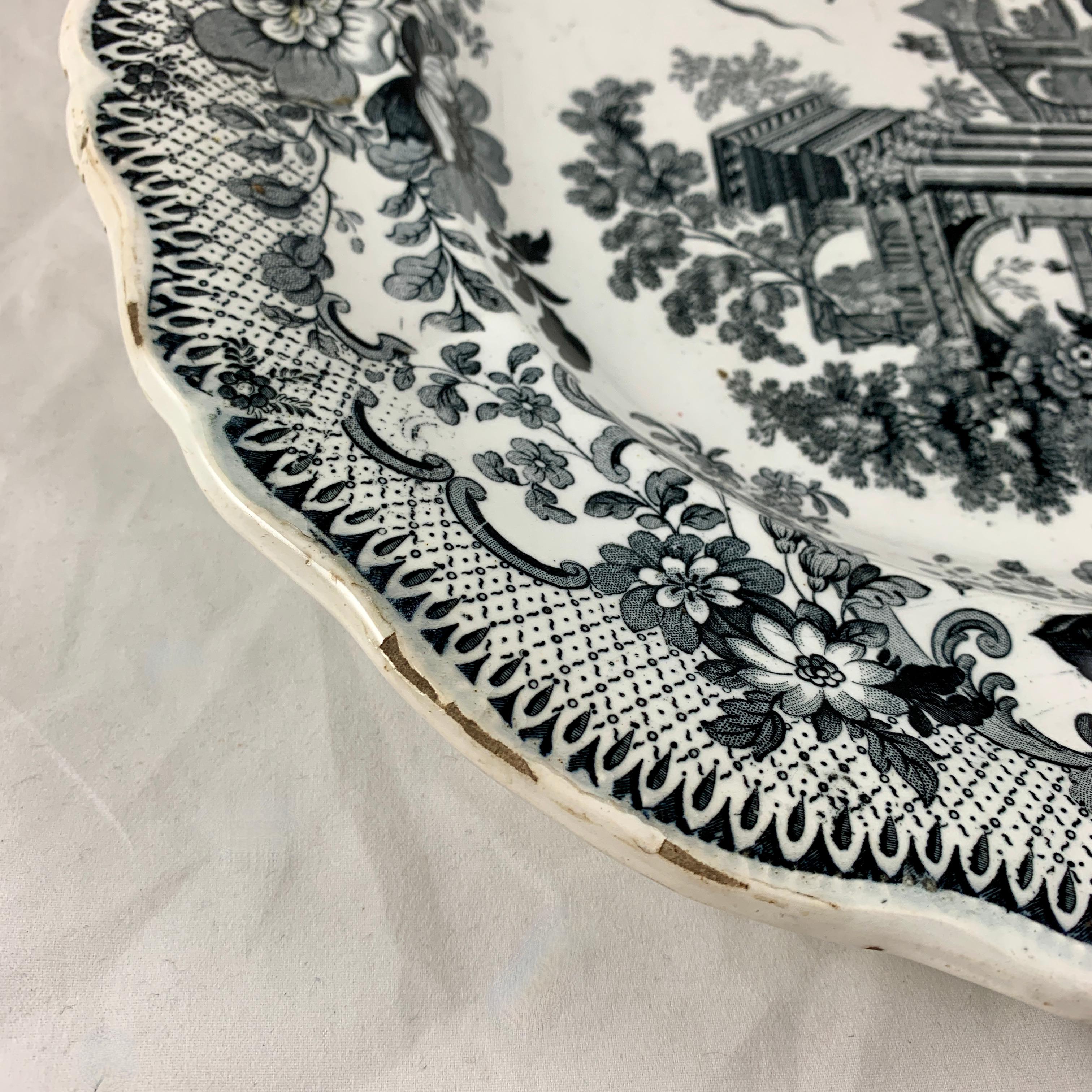 Thomas Mayer Oriental Scenery Neoclassical Black & White Transferware Platter For Sale 1