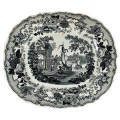 Antique Thomas Mayer Oriental Scenery Neoclassical Black & White Transferware Platter