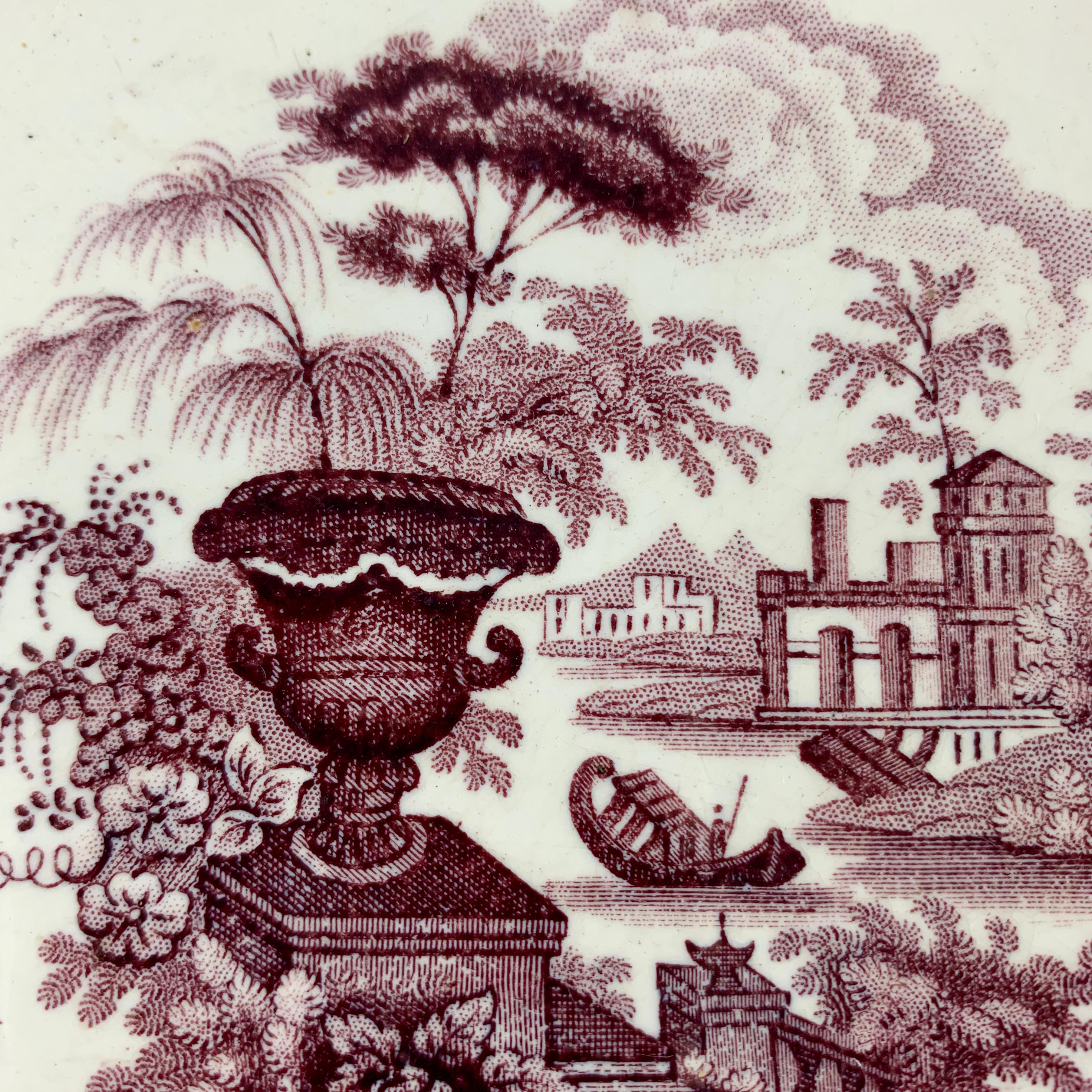 Chinoiseries Assiette en céramique en décalcomanie anglaise du Staffordshire à motif Canova violette de Thomas Mayer en vente