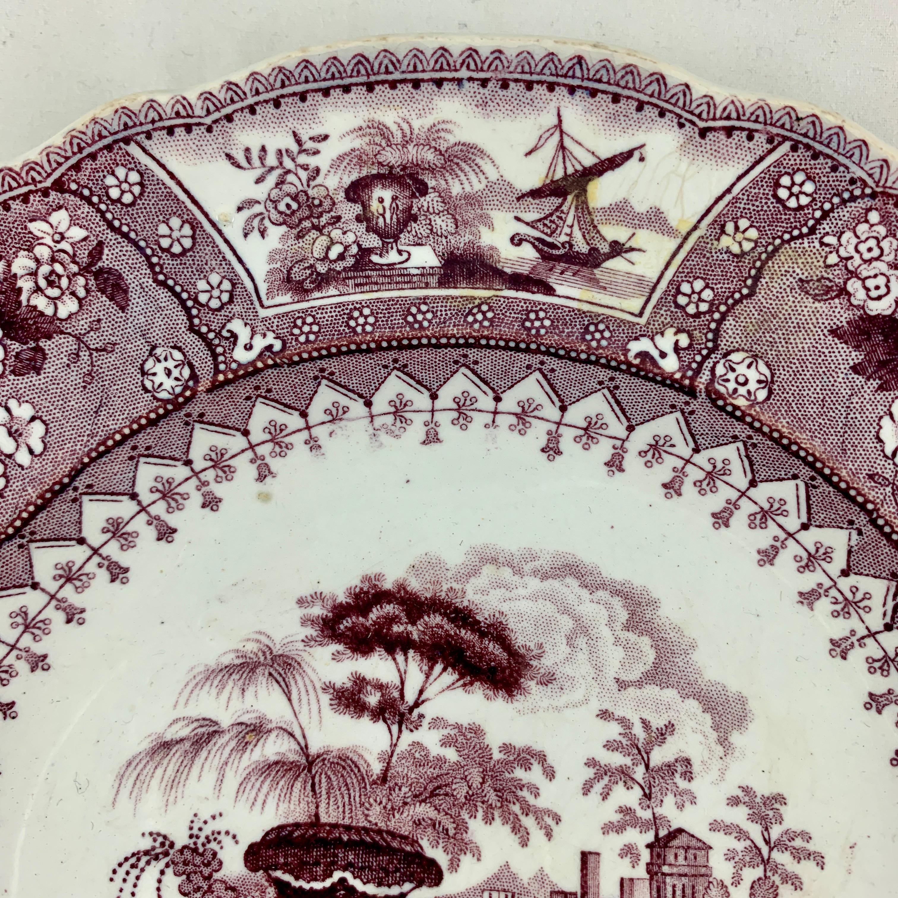 Assiette en céramique en décalcomanie anglaise du Staffordshire à motif Canova violette de Thomas Mayer Bon état - En vente à Philadelphia, PA