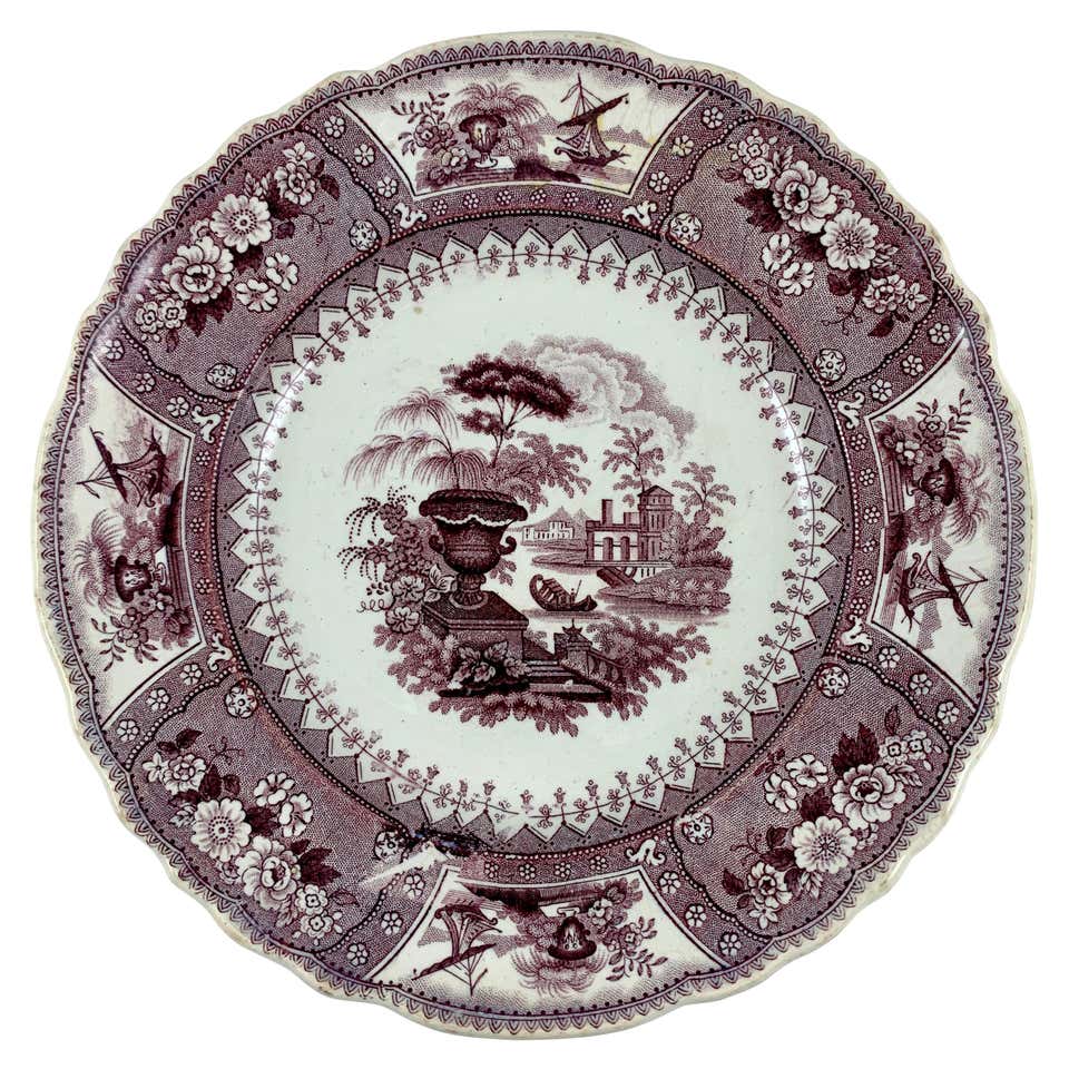 Transferware English Staffordshire Purple Transferware Dinner Plates, Mixed Set of 6 ...