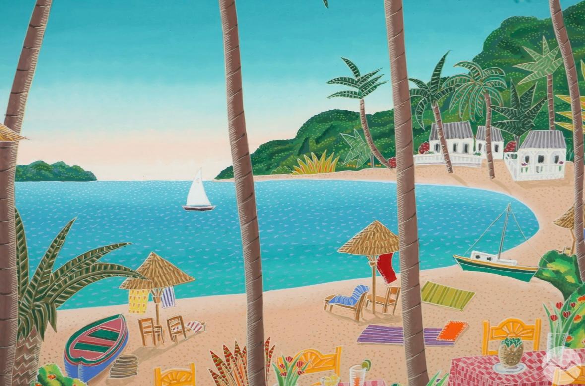 Thomas McKnight n.1941 Pintura Paraíso Tropical. En buen estado mide 23x21. Una de las piezas deseables de McKnights 
