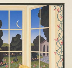 Interior with Garden View Offset Lithograph, Framed, 1990s, Excellent
