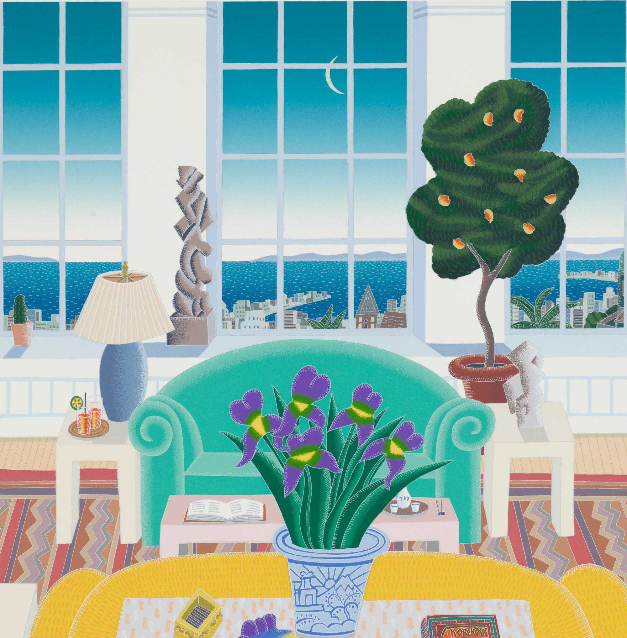 Pacific Heights is a serigraph on paper with an image size 18 x 36 inches, signed 'McKnight' lower right and numbered lower left. Framed in a contemporary black moulding. Numbered AP 6/65 from the edition of 525 (there were also 200 Arabic, 200