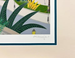 Riviera Paradise Serigraph, Signed, 1990s, Framed, 18x20 Inches