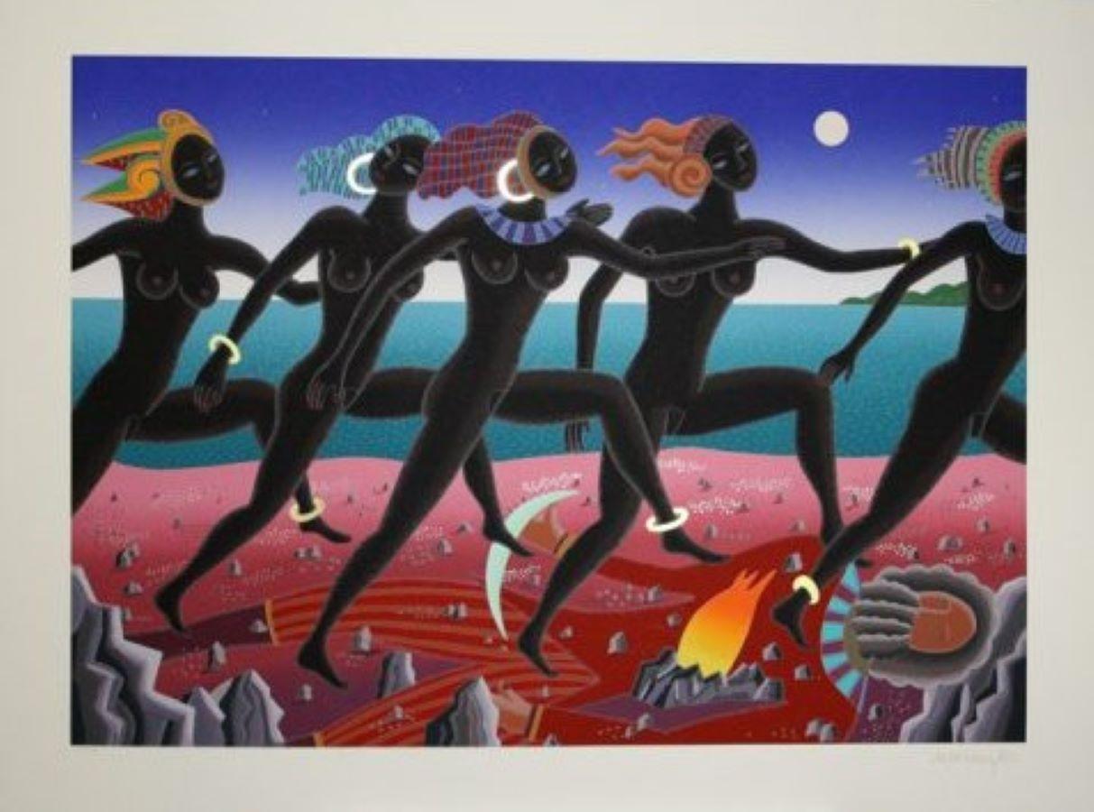 Running Nubians-Limited Edition Serigraph with Gold Leafing, Signed by Artist - Print by Thomas McKnight